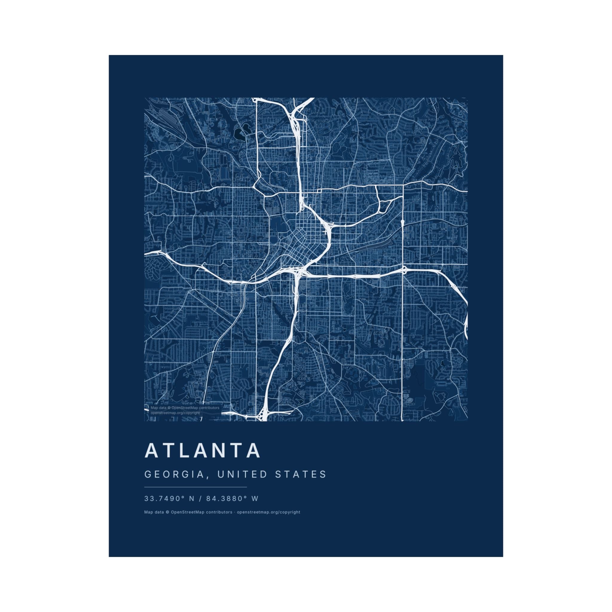 Atlanta, Georgia City Map Print — Blueprint Navy Street Map Wall Art