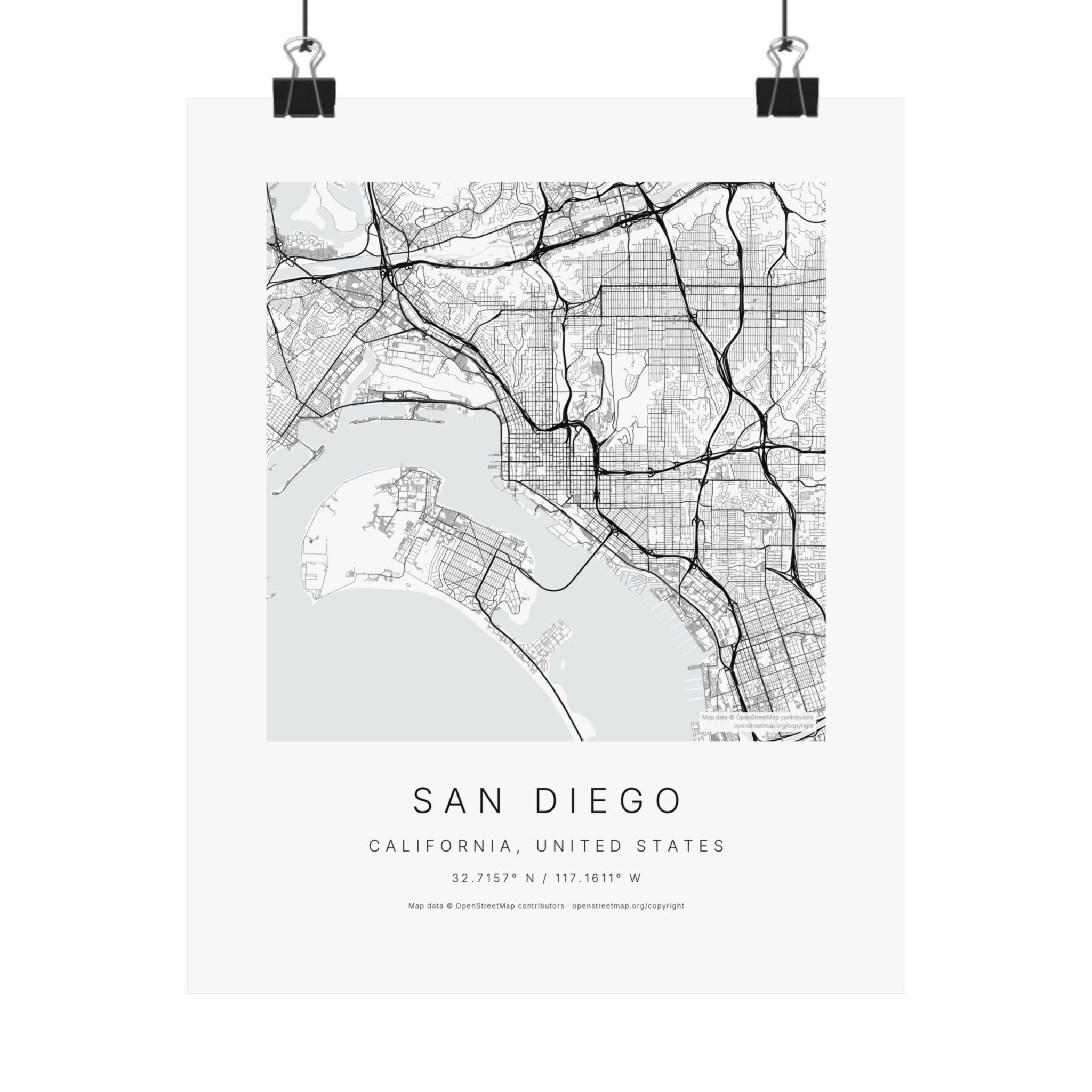 San Diego, California City Map Print — Minimalist Street Map Wall Art