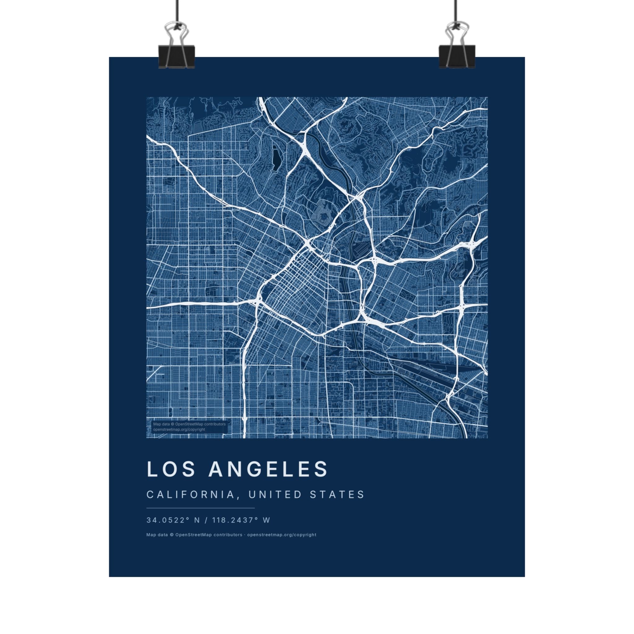 Los Angeles, California City Map Print — Blueprint Navy Street Map Wall Art