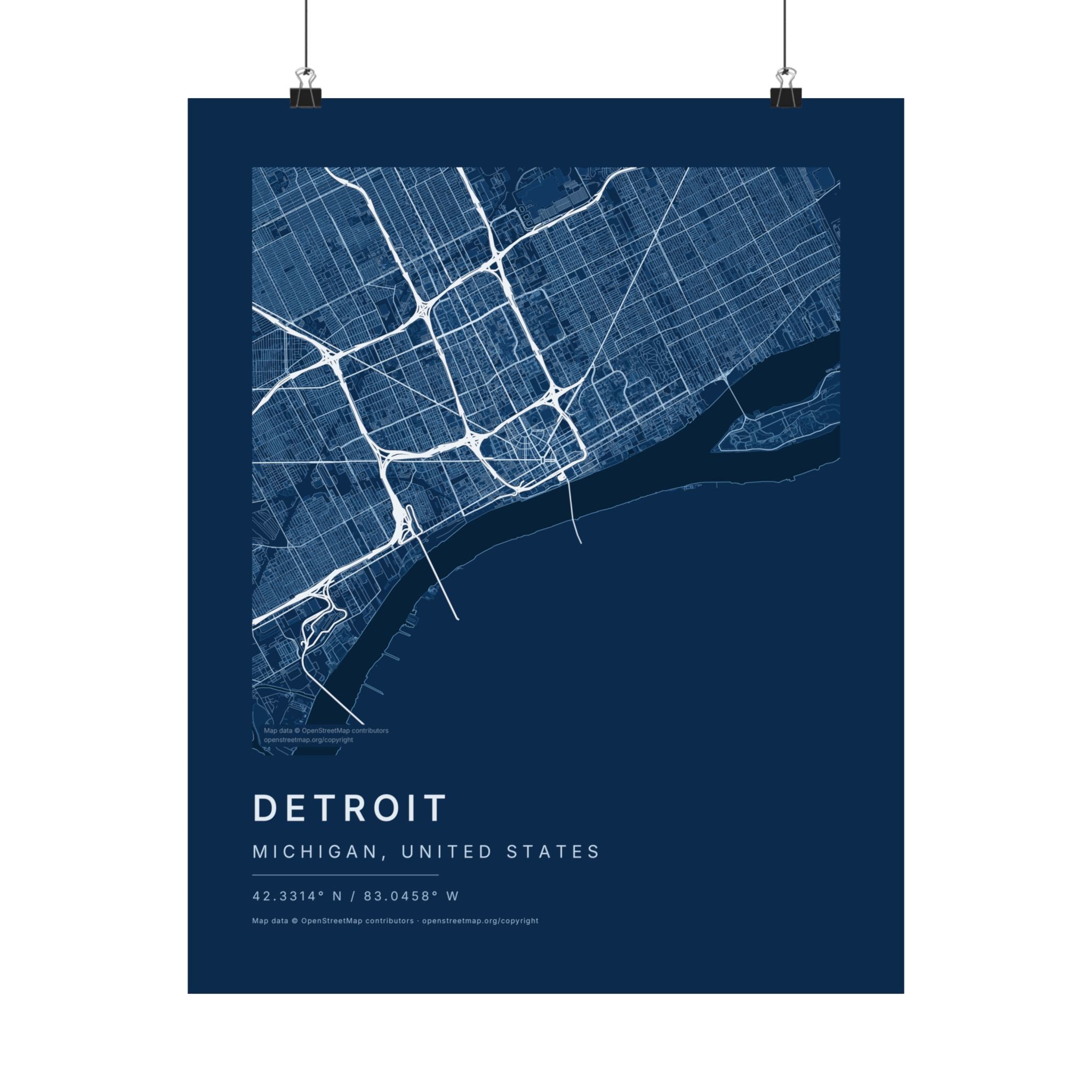Detroit, Michigan City Map Print — Blueprint Navy Street Map Wall Art