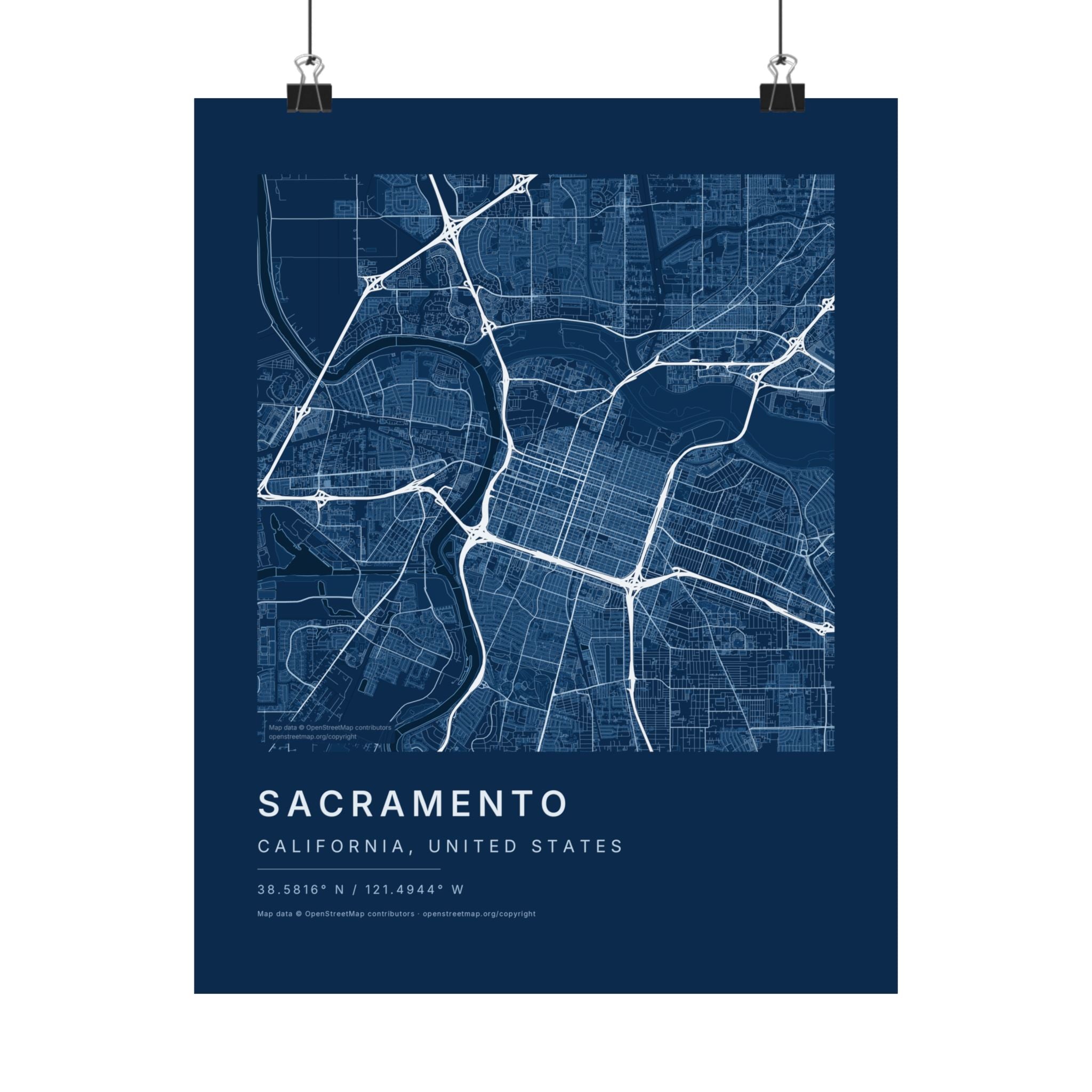 Sacramento, California City Map Print — Blueprint Navy Street Map Wall Art