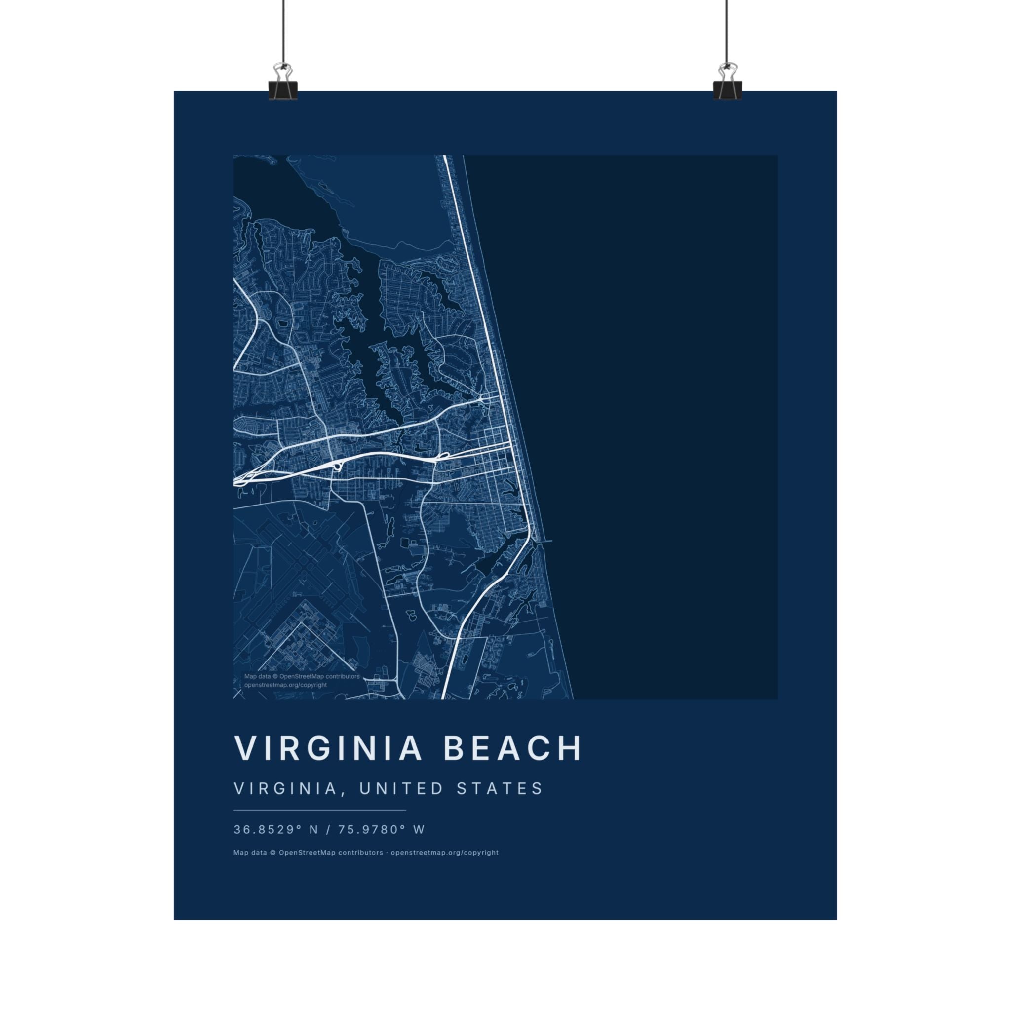 Virginia Beach, Virginia City Map Print — Blueprint Navy Street Map Wall Art