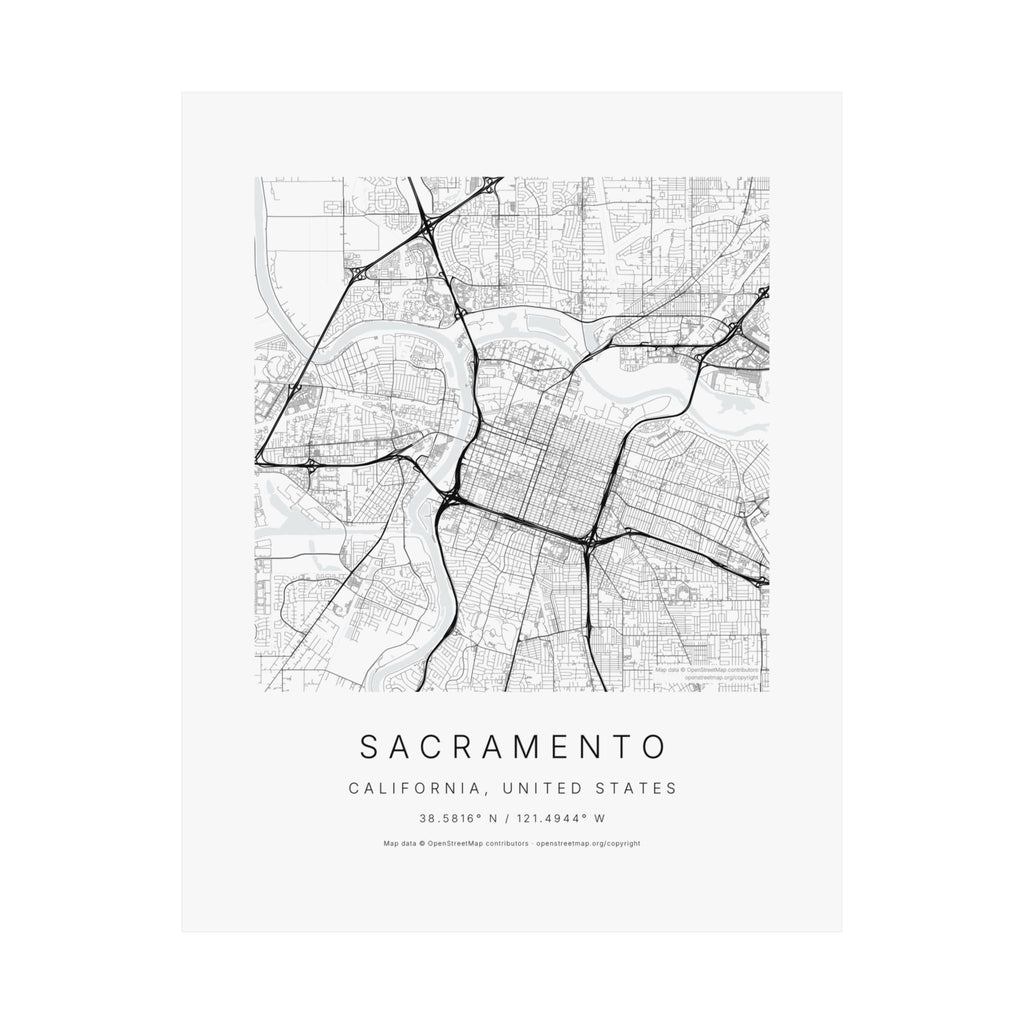 Sacramento, California City Map Print — Minimalist Street Map Wall Art