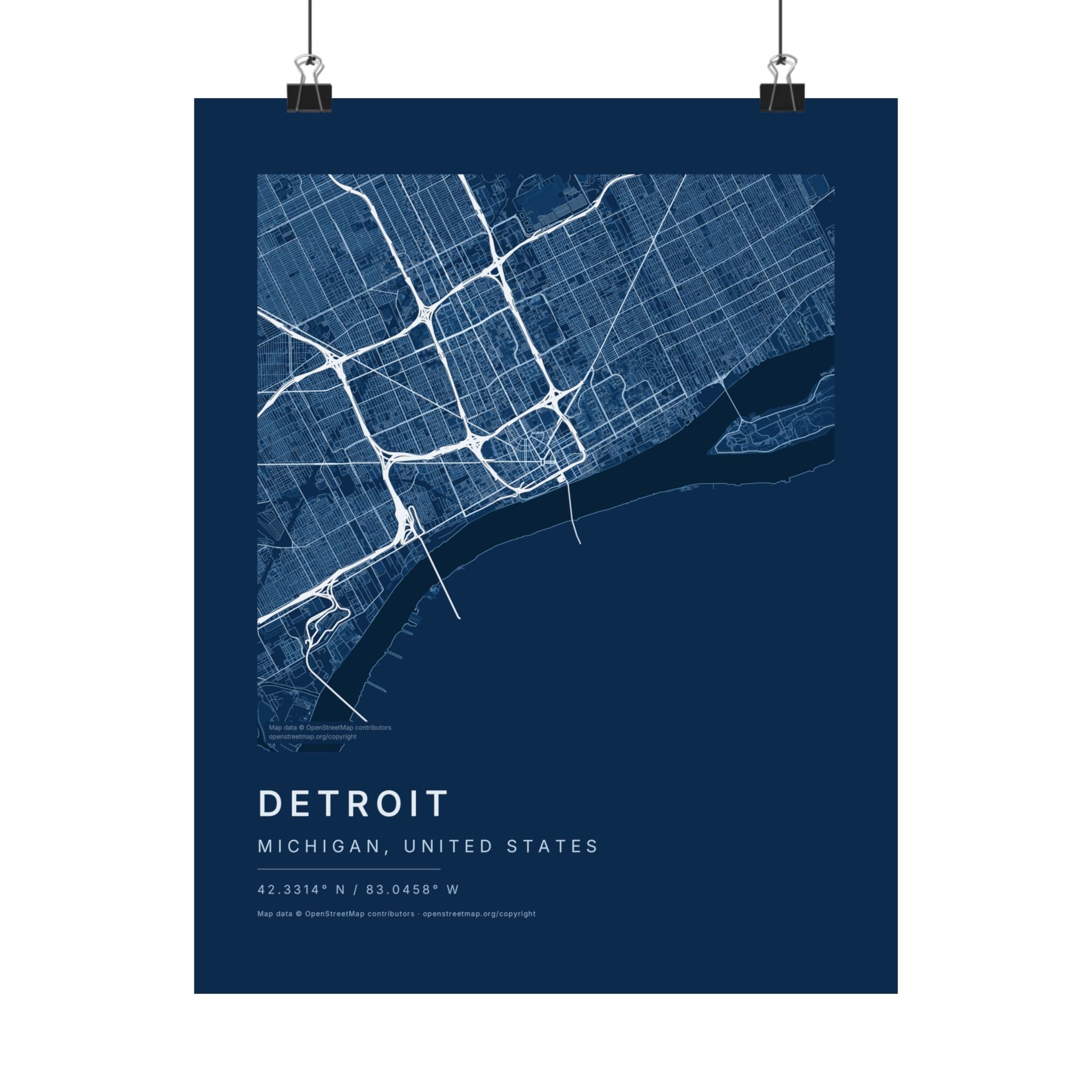 Detroit, Michigan City Map Print — Blueprint Navy Street Map Wall Art
