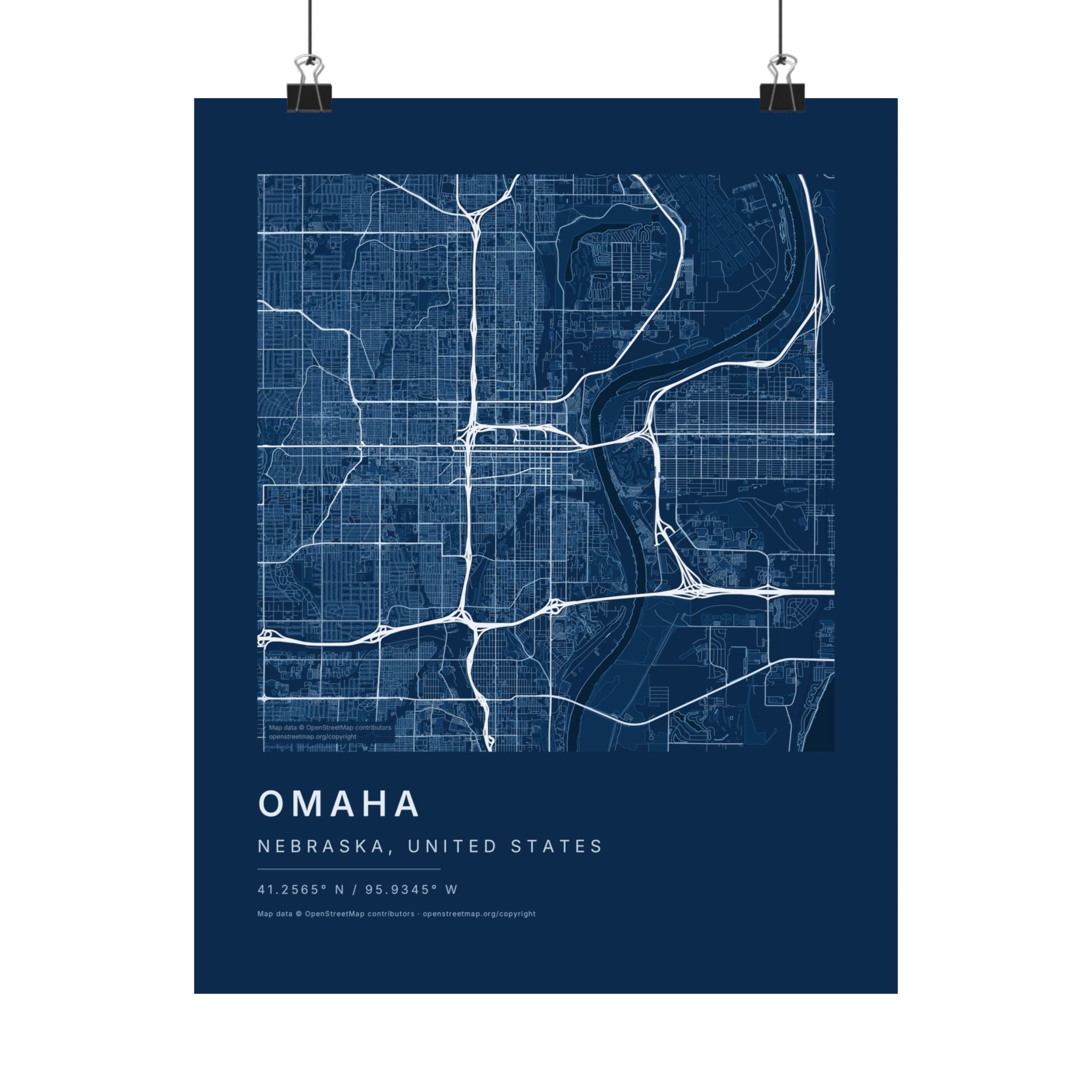 Omaha, Nebraska City Map Print — Blueprint Navy Street Map Wall Art