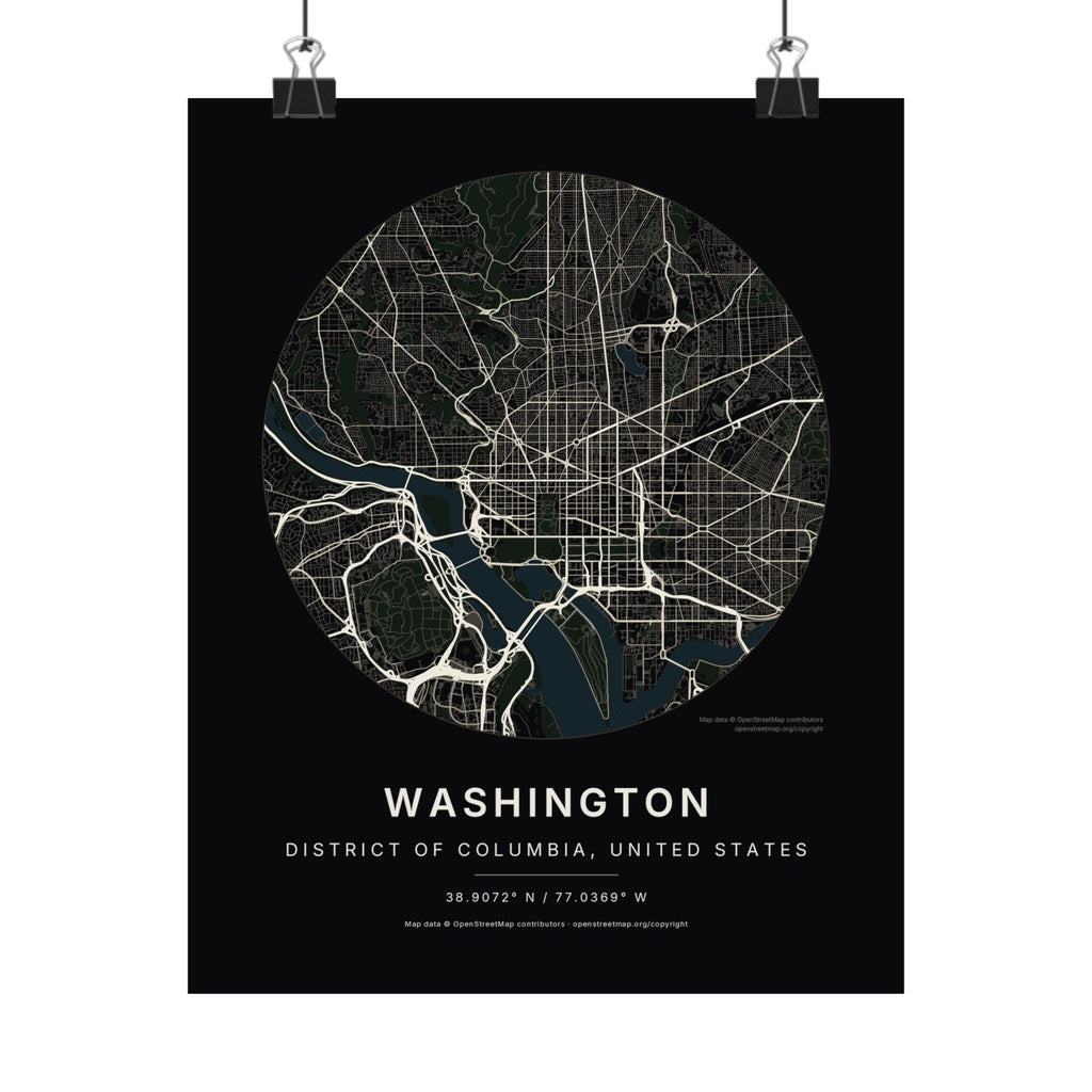Washington, District of Columbia City Map Print — Noir Black Street Map Wall Art