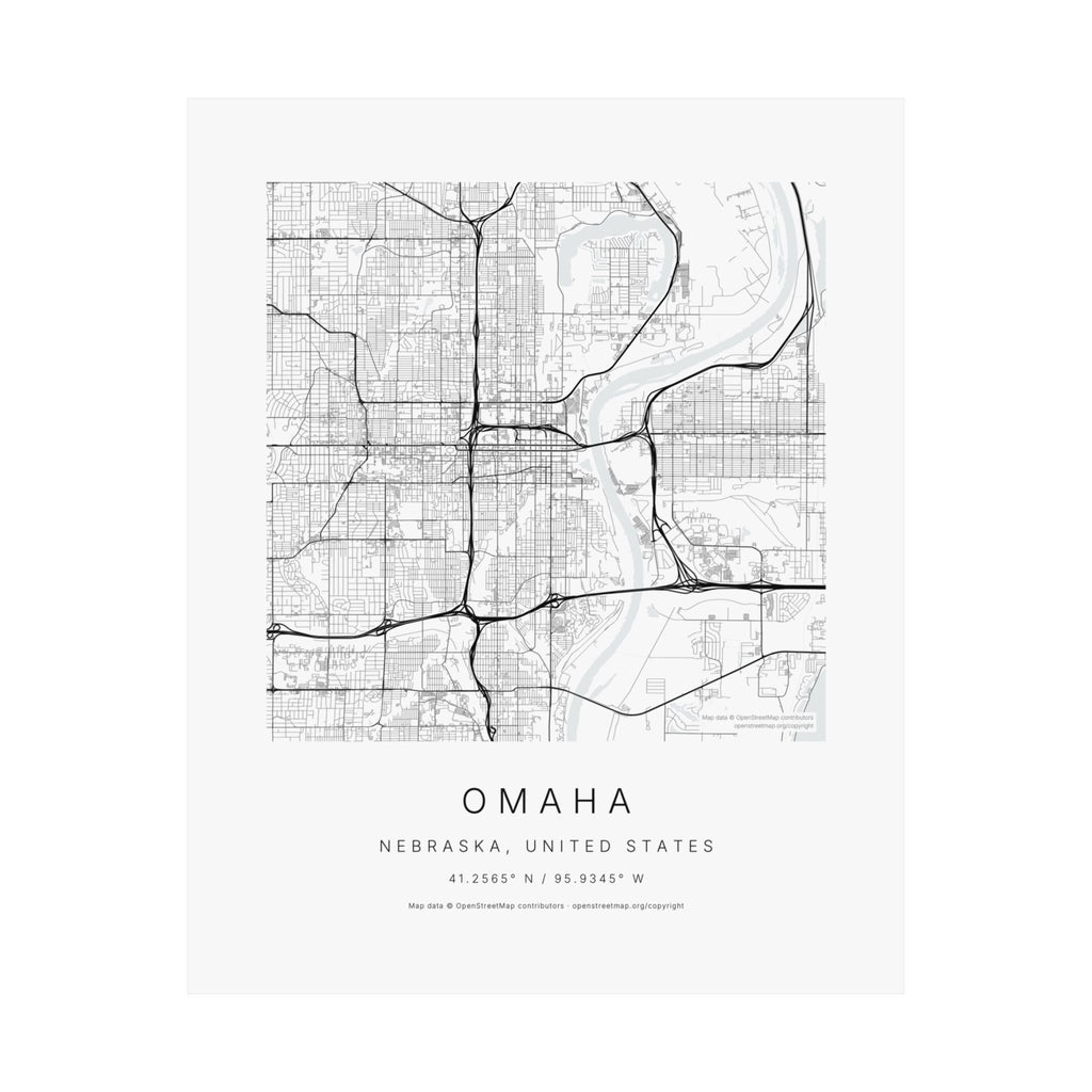 Omaha, Nebraska City Map Print — Minimalist Street Map Wall Art