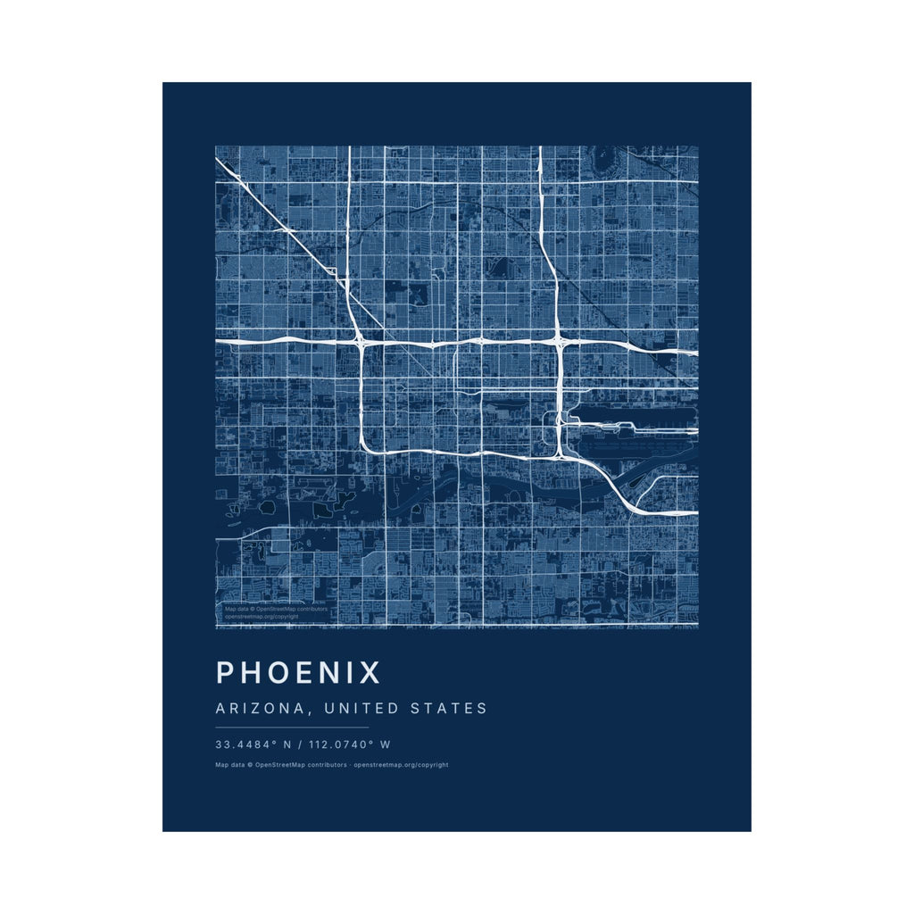 Phoenix, Arizona City Map Print — Blueprint Navy Street Map Wall Art