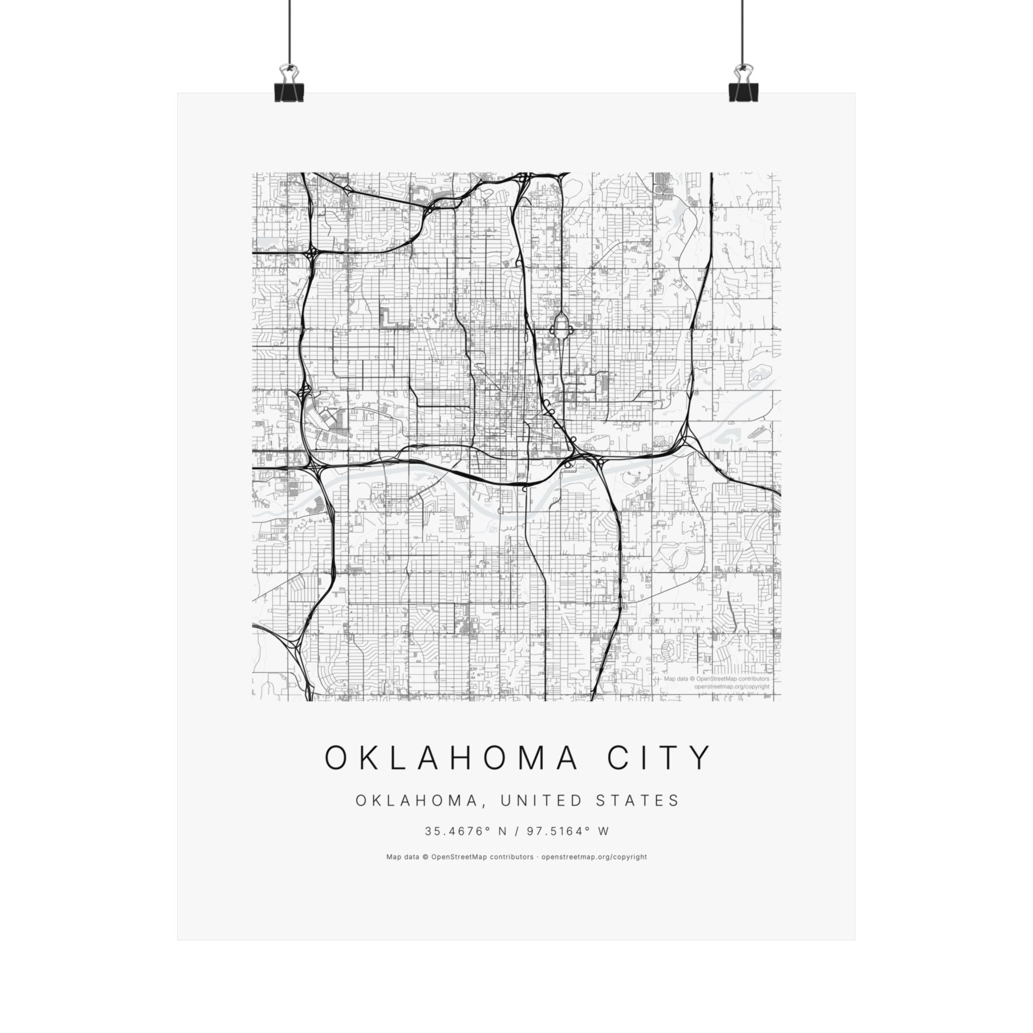 Oklahoma City, Oklahoma City Map Print — Minimalist Street Map Wall Art