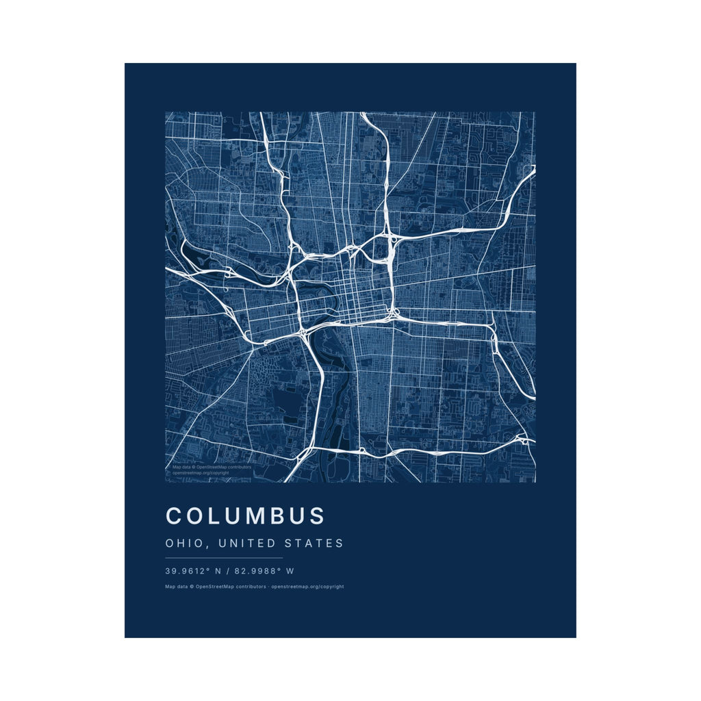 Columbus, Ohio City Map Print — Blueprint Navy Street Map Wall Art