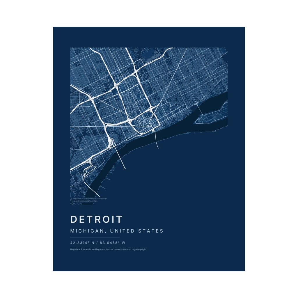Detroit, Michigan City Map Print — Blueprint Navy Street Map Wall Art