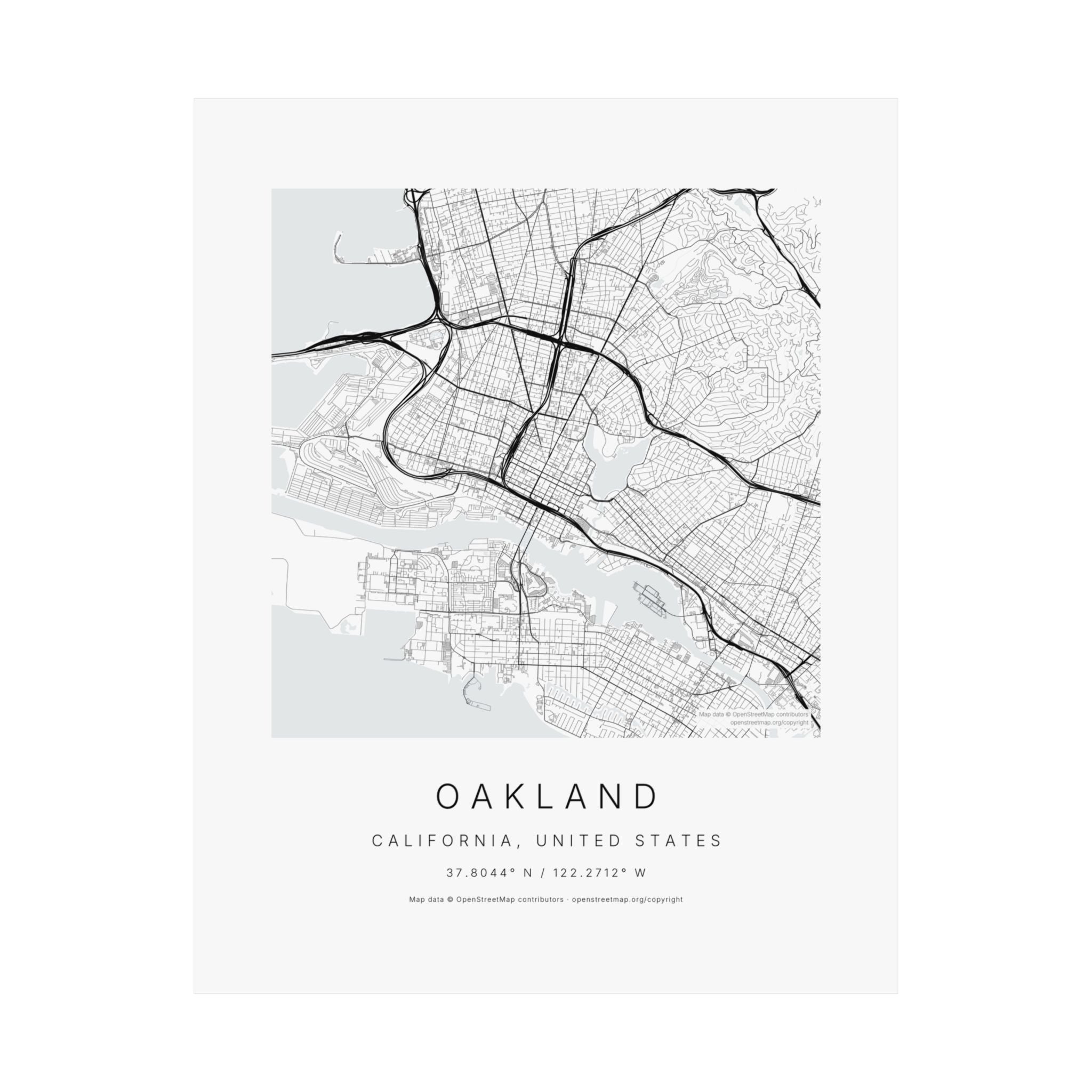 Oakland, California City Map Print — Minimalist Street Map Wall Art