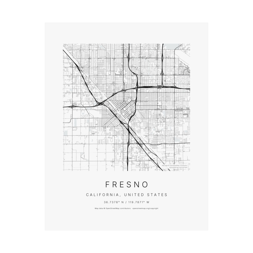 Fresno, California City Map Print — Minimalist Street Map Wall Art