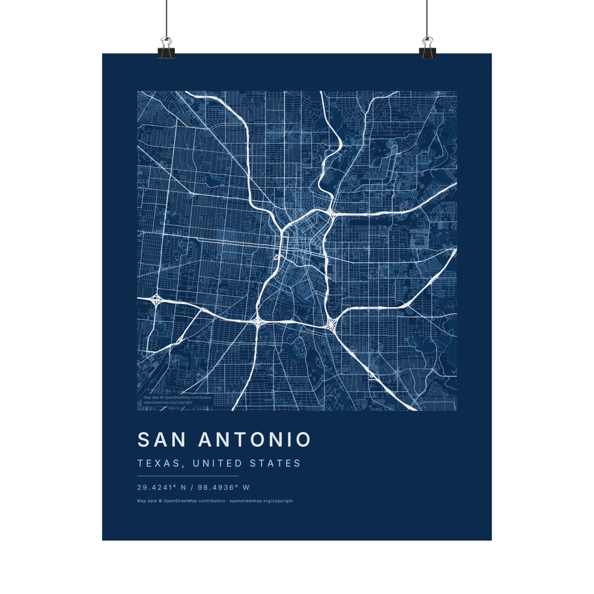San Antonio, Texas City Map Print — Blueprint Navy Street Map Wall Art