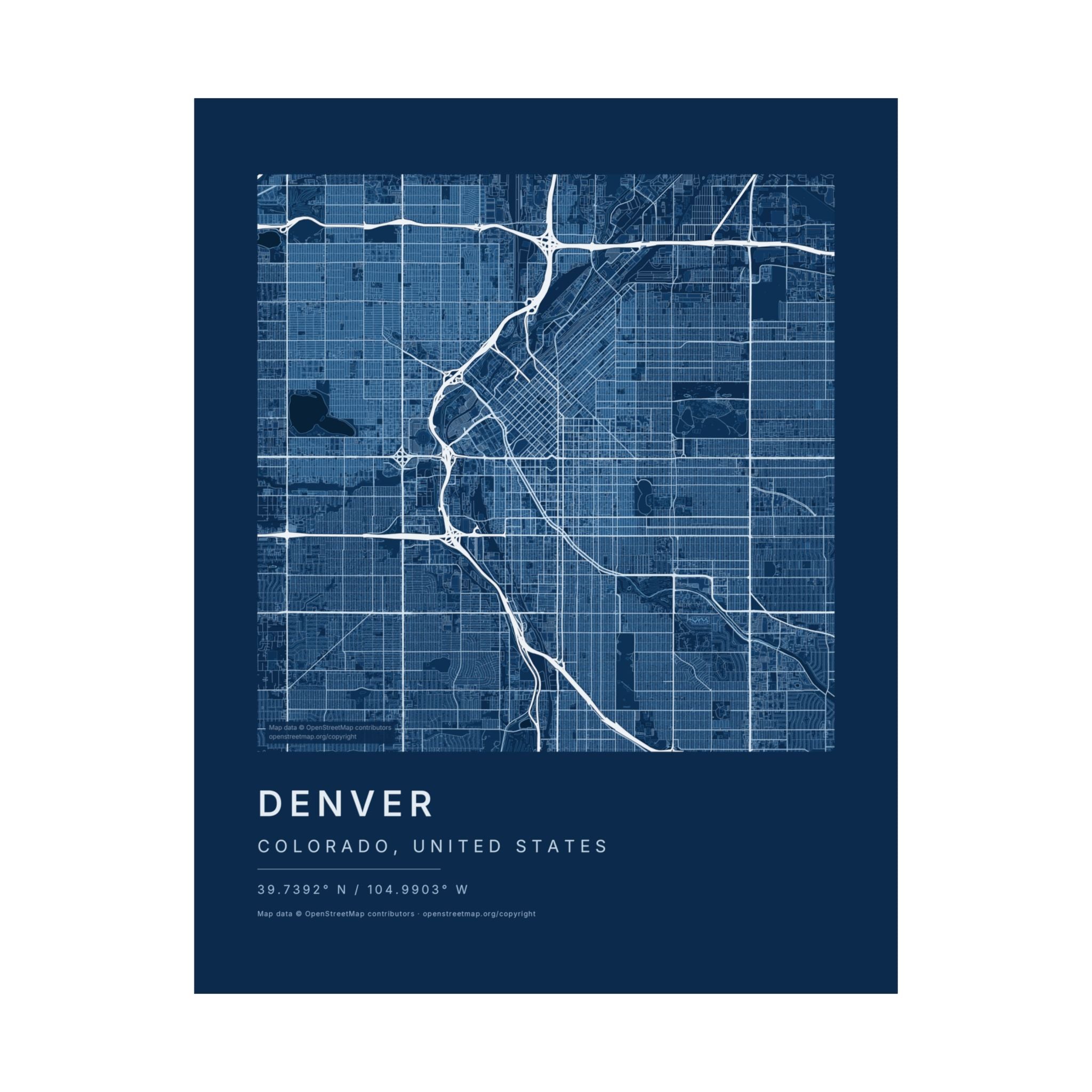 Denver, Colorado City Map Print — Blueprint Navy Street Map Wall Art