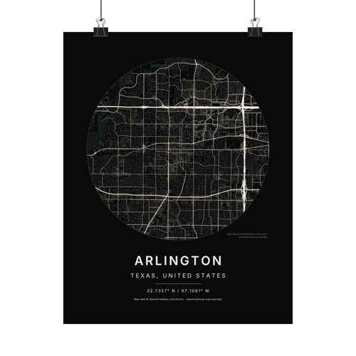 Arlington, Texas City Map Print — Noir Black Street Map Wall Art