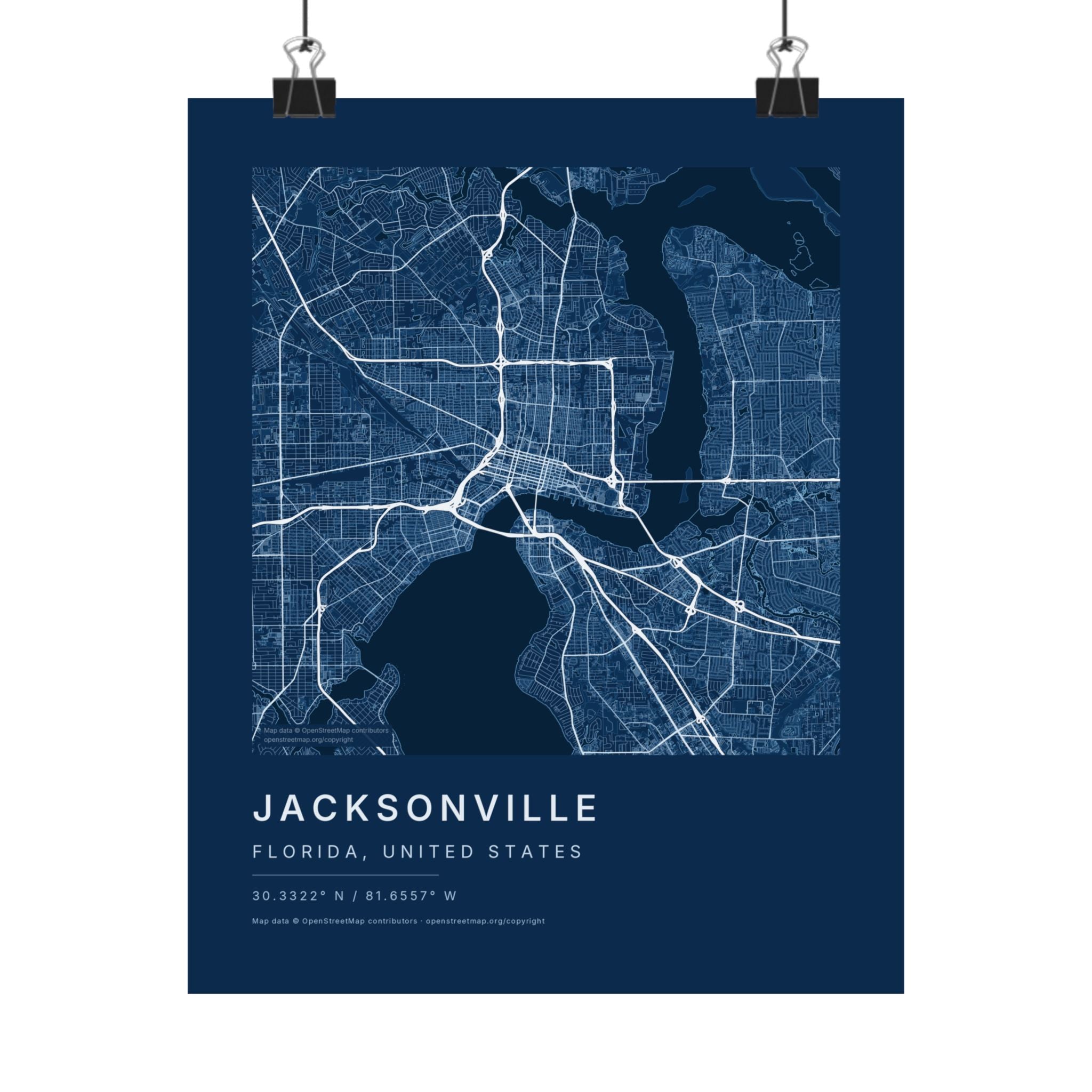 Jacksonville, Florida City Map Print — Blueprint Navy Street Map Wall Art