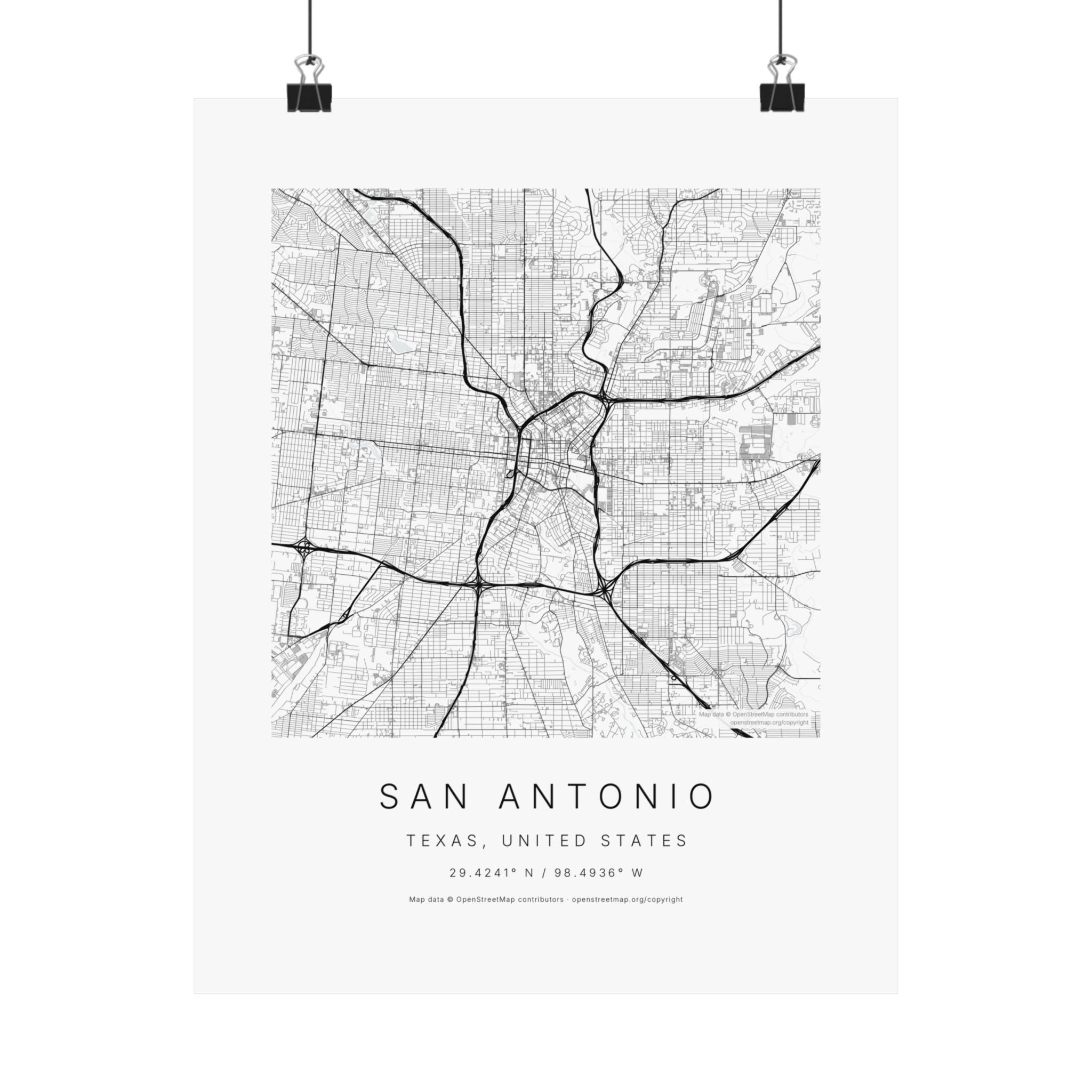 San Antonio, Texas City Map Print — Minimalist Street Map Wall Art
