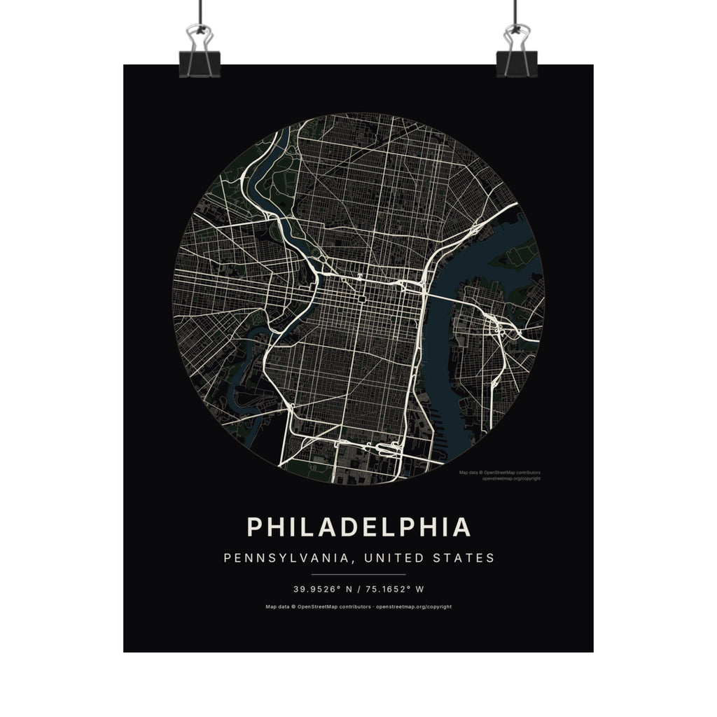 Philadelphia, Pennsylvania City Map Print — Noir Black Street Map Wall Art