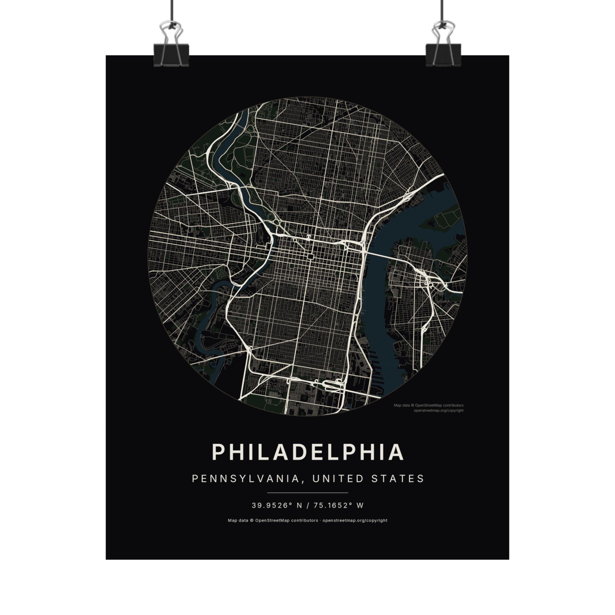 Philadelphia, Pennsylvania City Map Print — Noir Black Street Map Wall Art
