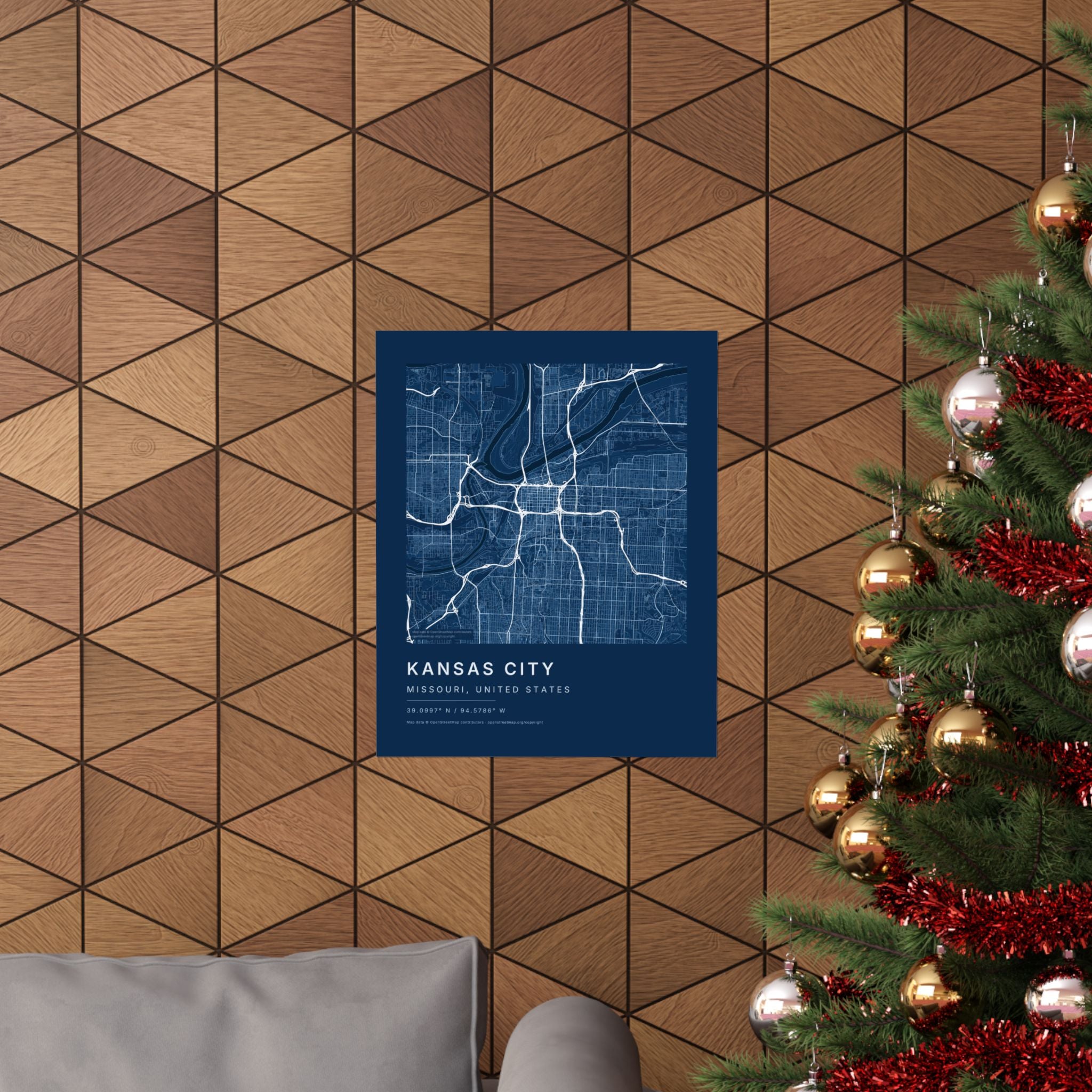 Kansas City, Missouri City Map Print — Blueprint Navy Street Map Wall Art
