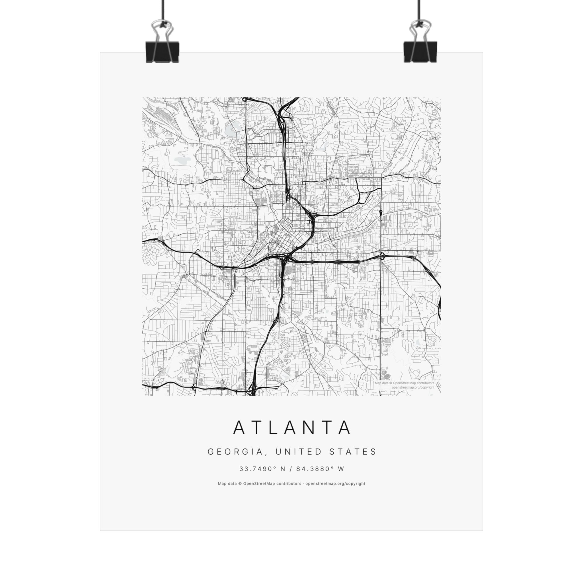 Atlanta, Georgia City Map Print — Minimalist Street Map Wall Art