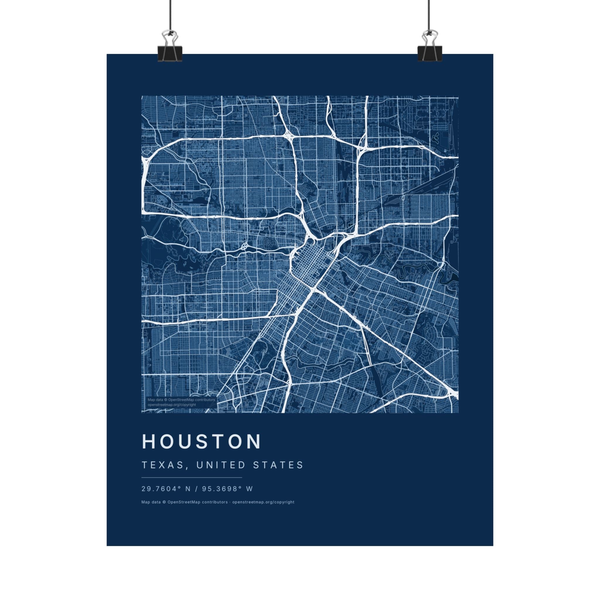 Houston, Texas City Map Print — Blueprint Navy Street Map Wall Art
