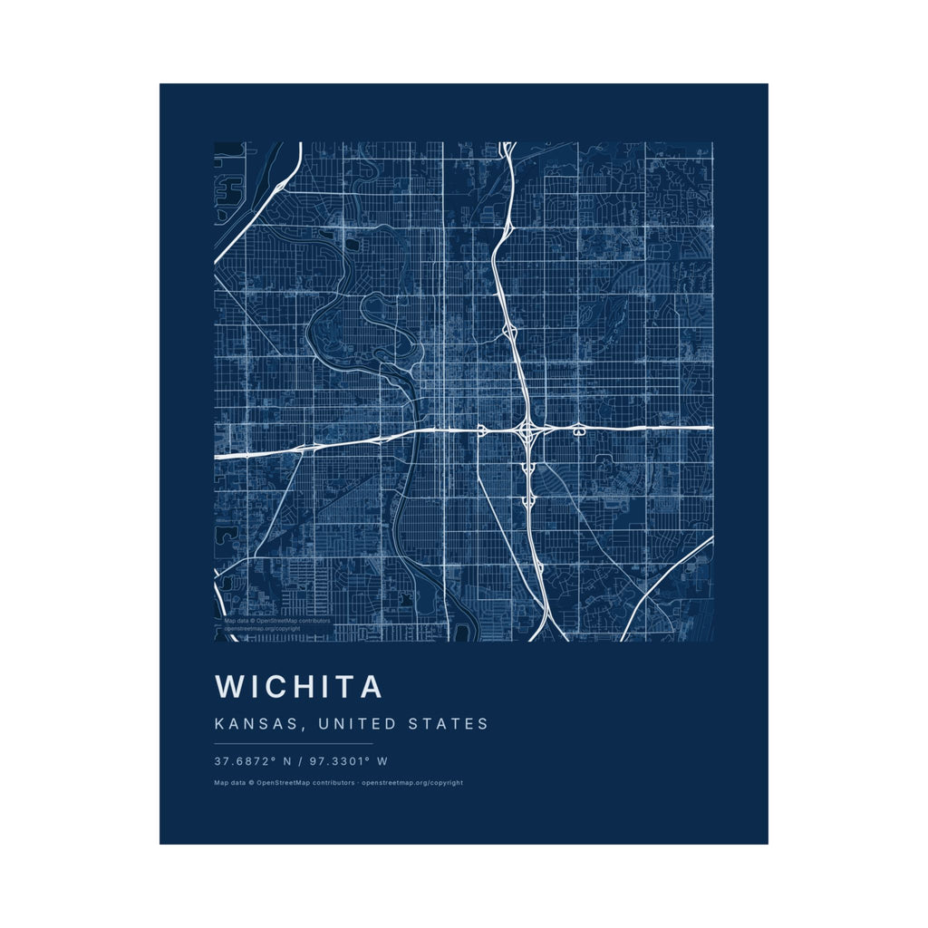 Wichita, Kansas City Map Print — Blueprint Navy Street Map Wall Art