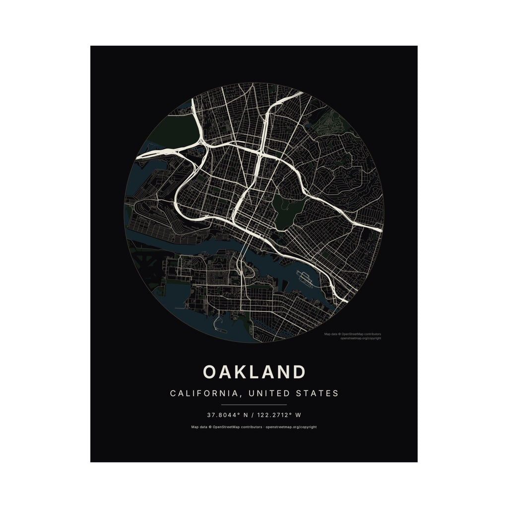 Oakland, California City Map Print — Noir Black Street Map Wall Art