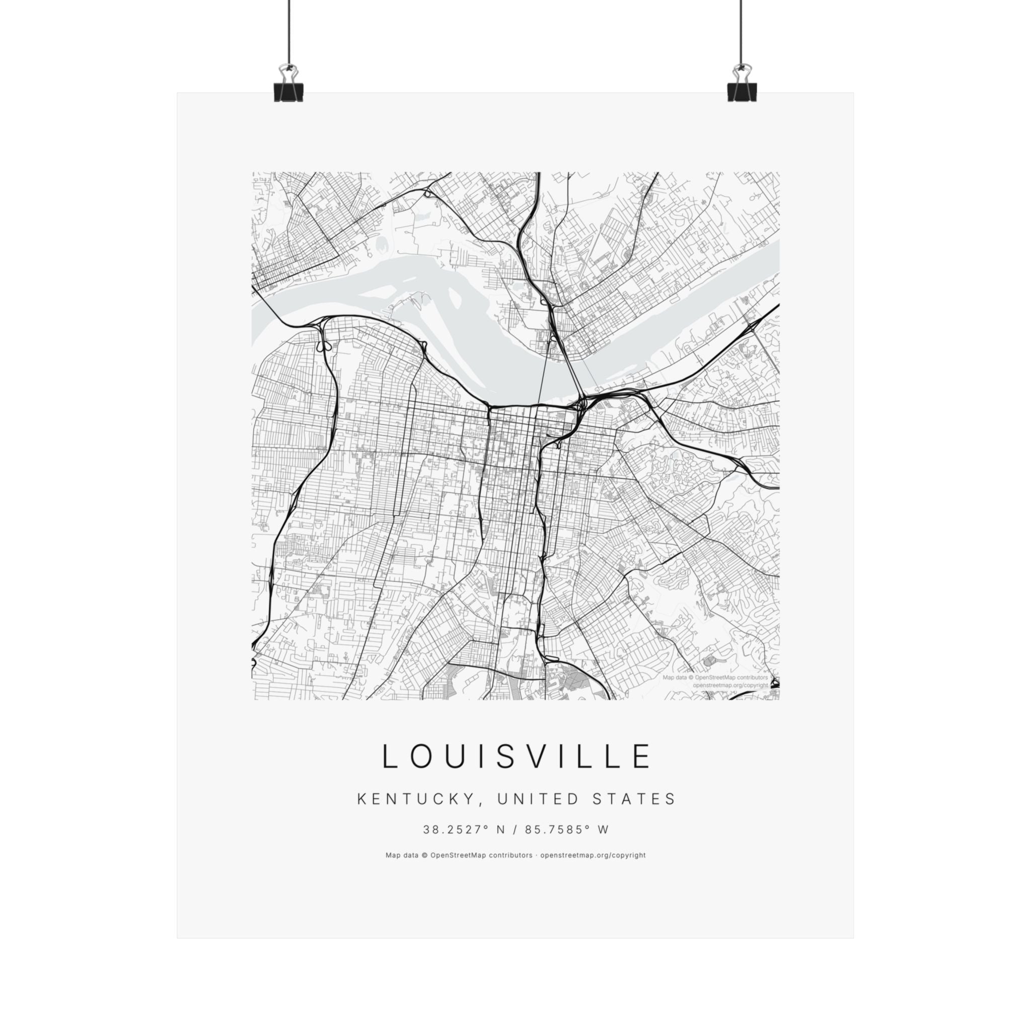 Louisville, Kentucky City Map Print — Minimalist Street Map Wall Art