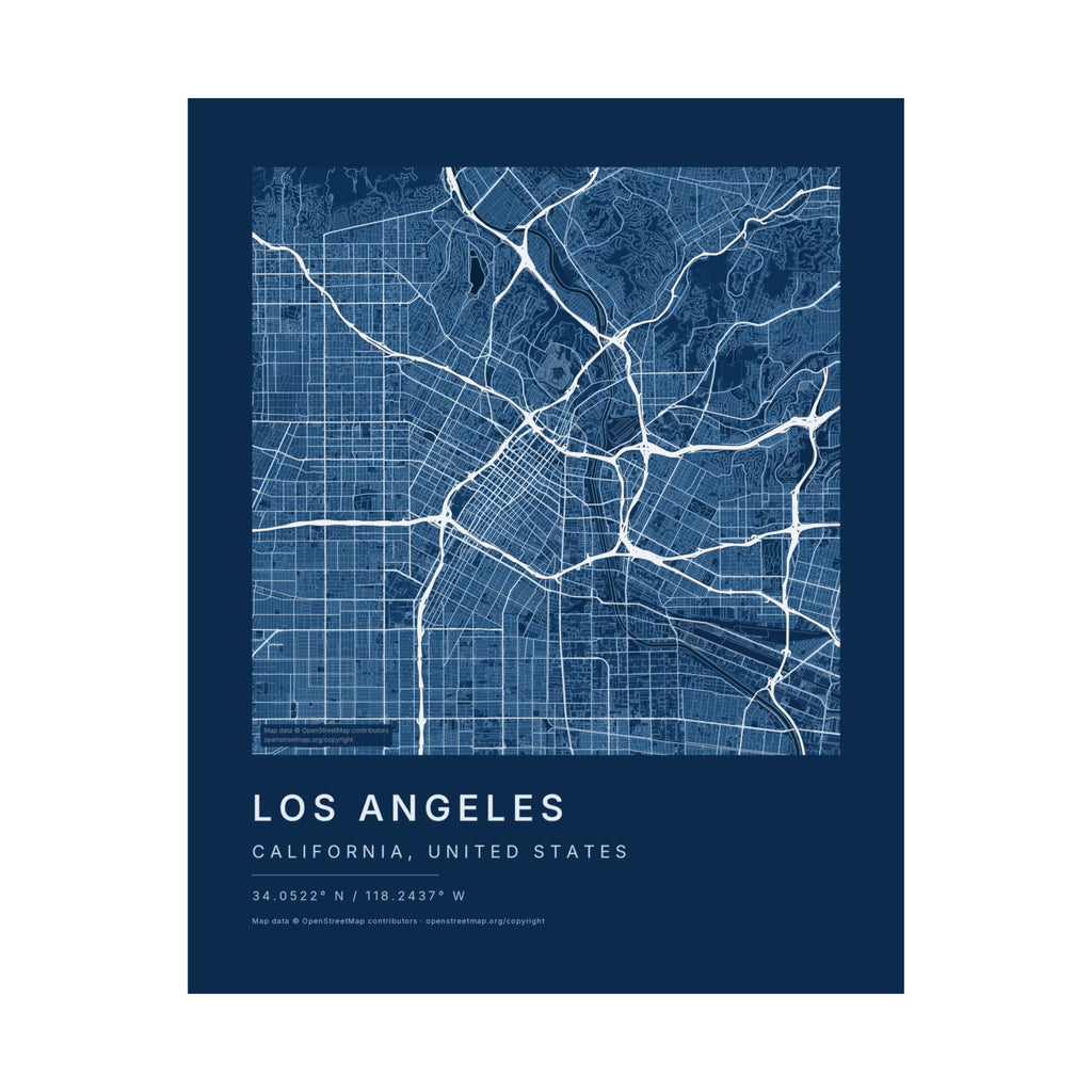 Los Angeles, California City Map Print — Blueprint Navy Street Map Wall Art
