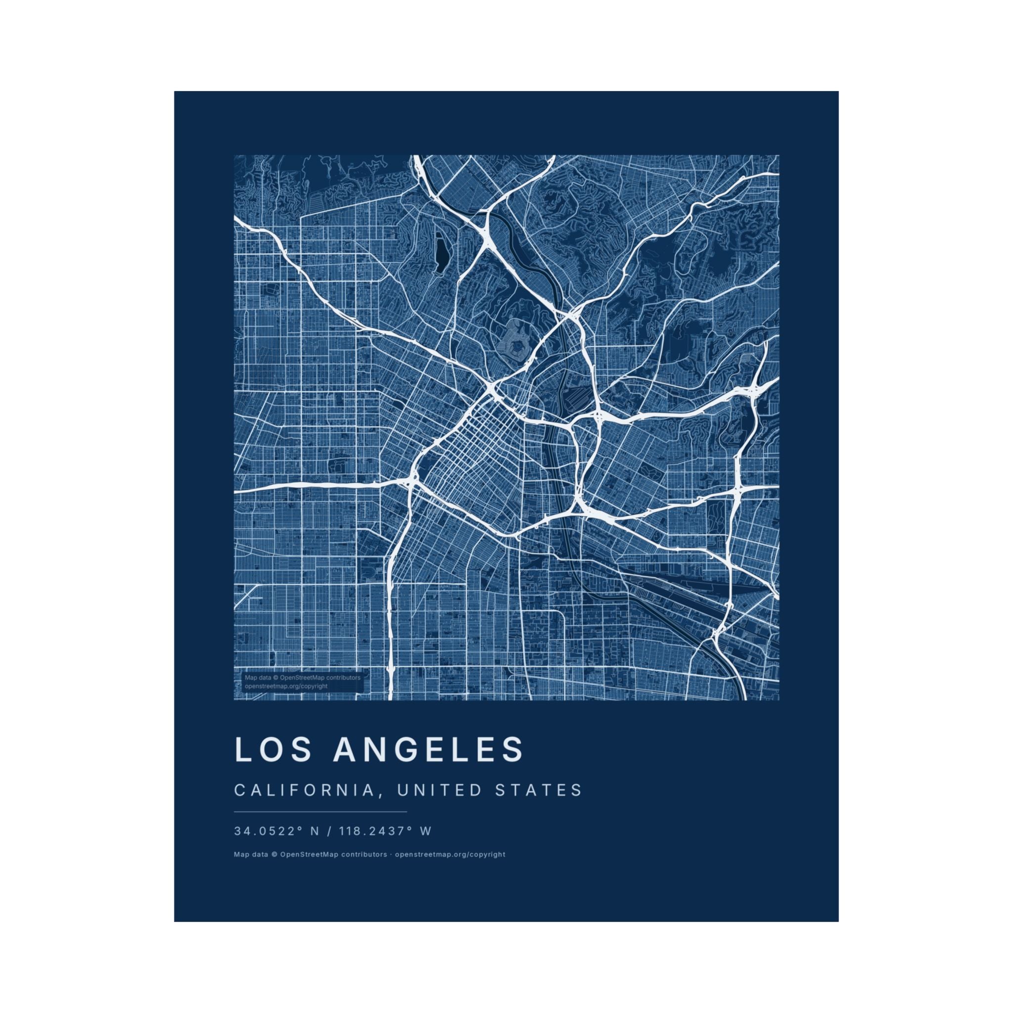 Los Angeles, California City Map Print — Blueprint Navy Street Map Wall Art