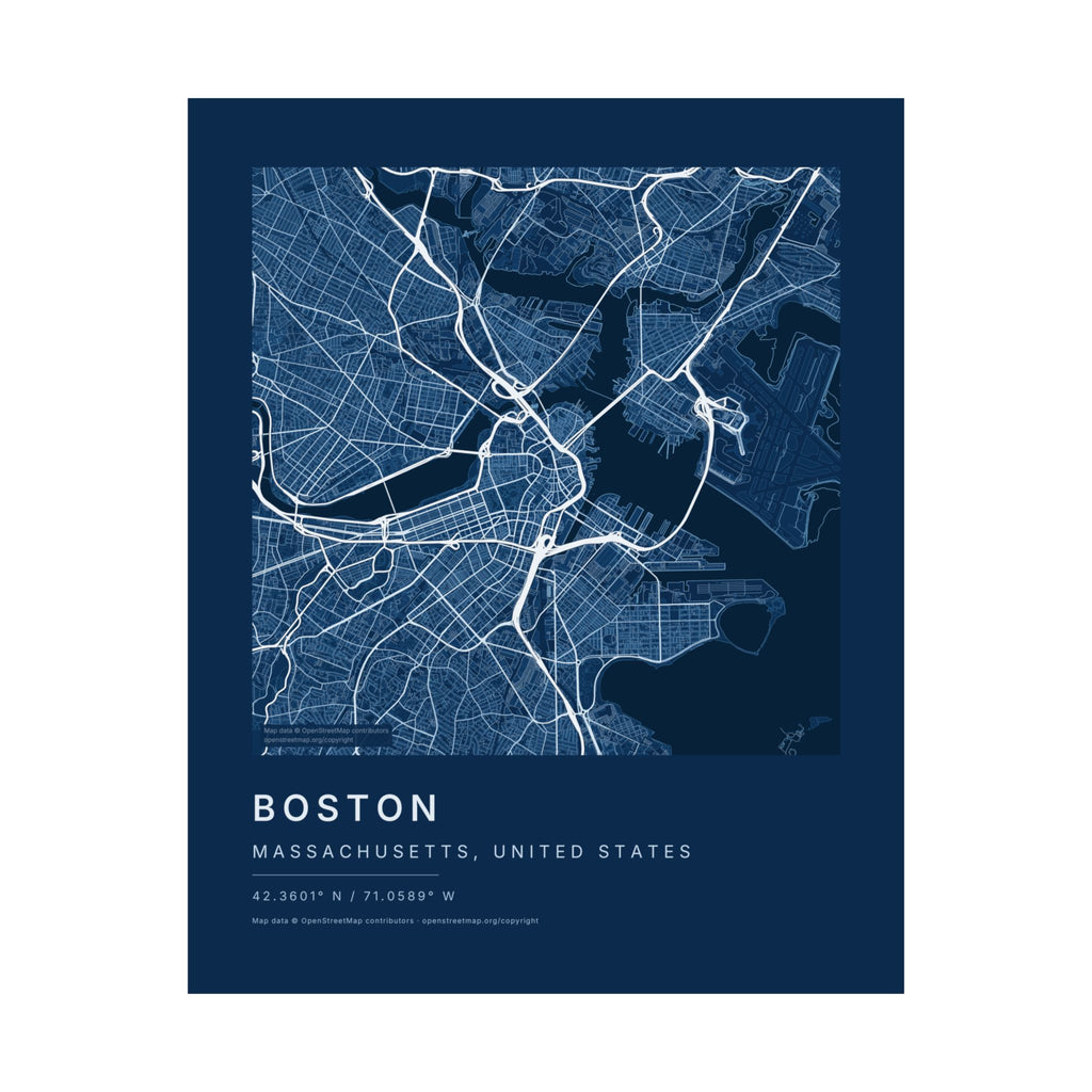Boston, Massachusetts City Map Print — Blueprint Navy Street Map Wall Art