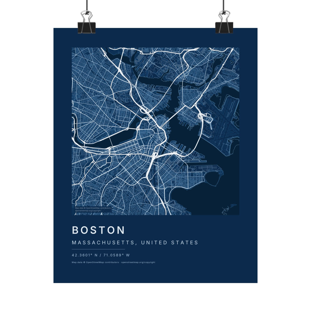 Boston, Massachusetts City Map Print — Blueprint Navy Street Map Wall Art