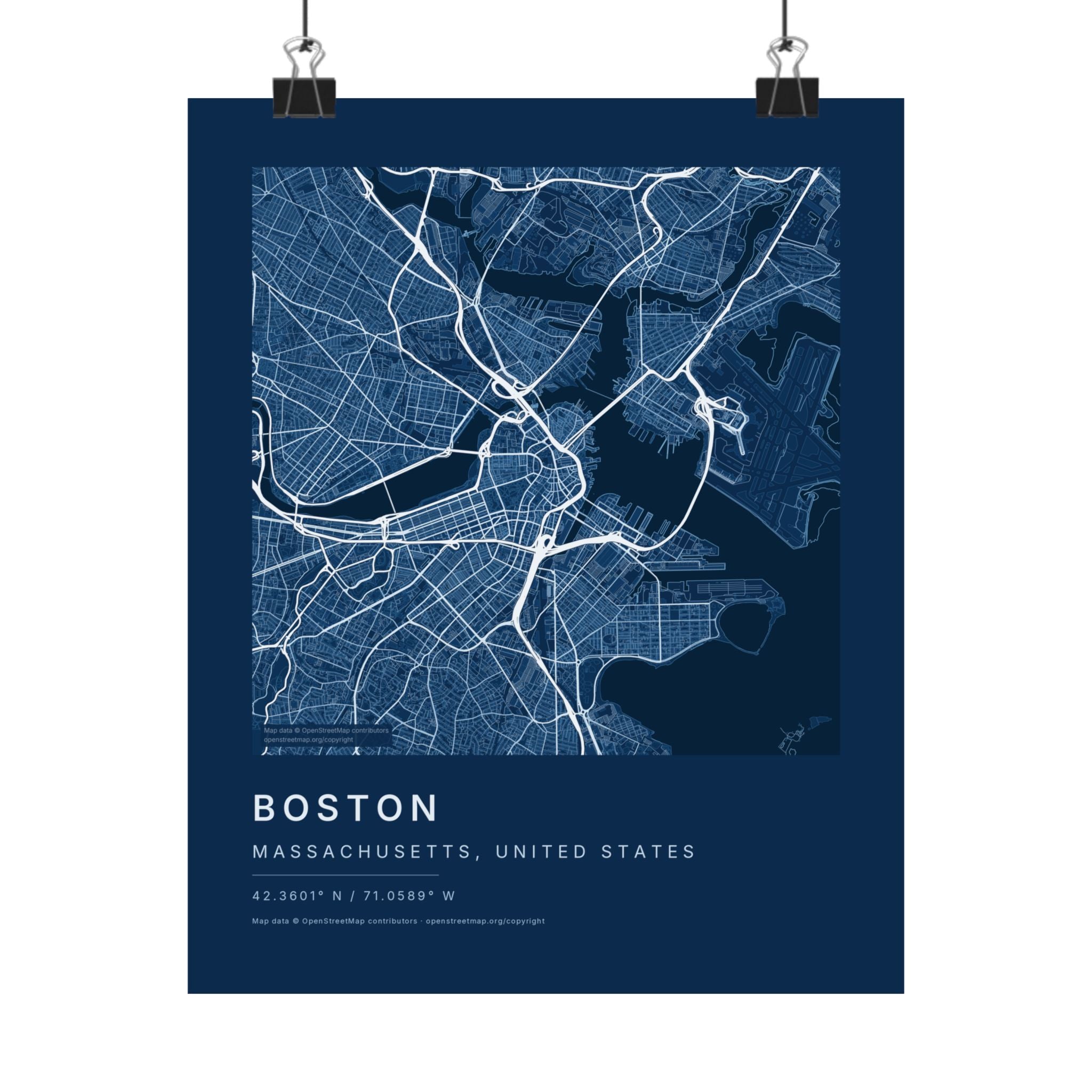 Boston, Massachusetts City Map Print — Blueprint Navy Street Map Wall Art