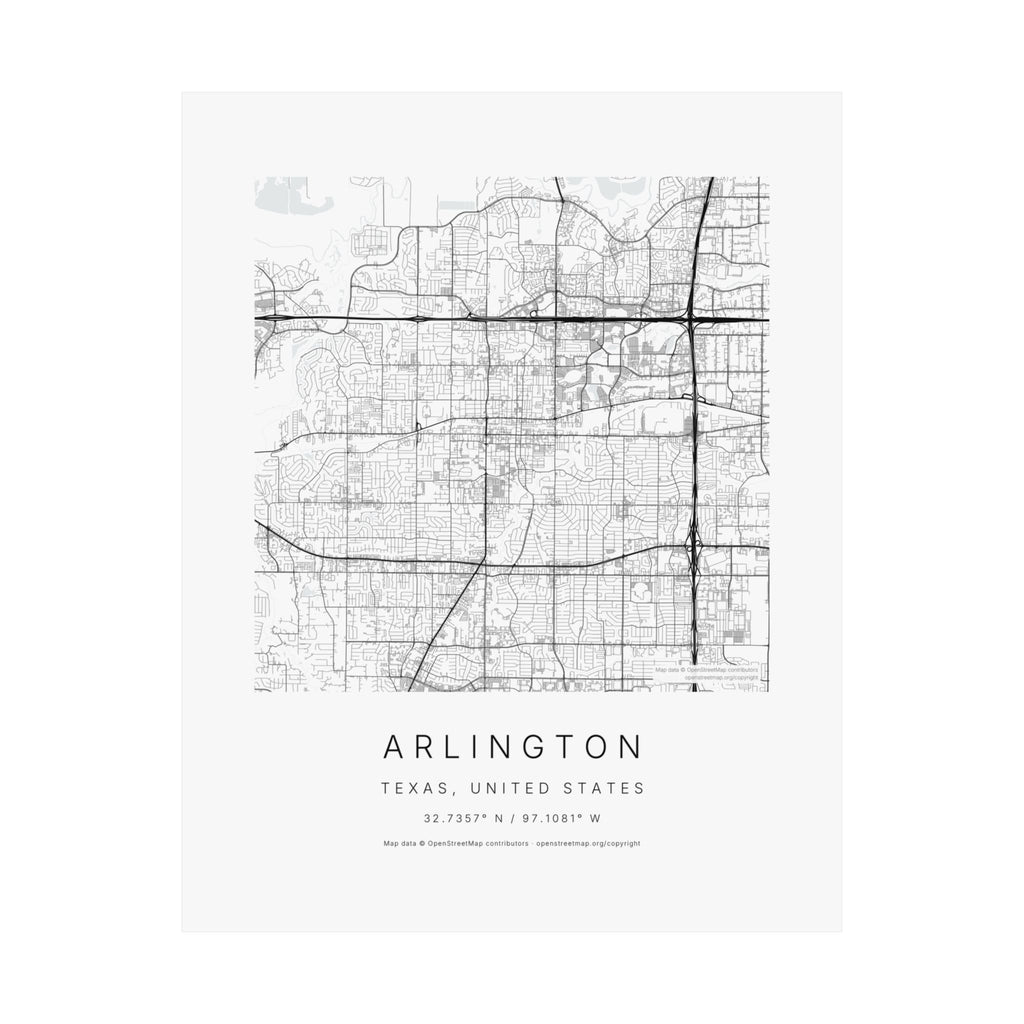 Arlington, Texas City Map Print — Minimalist Street Map Wall Art