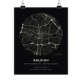 Raleigh, North Carolina City Map Print — Noir Black Street Map Wall Art