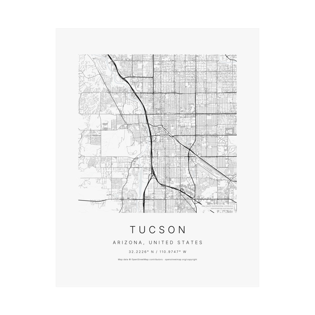 Tucson, Arizona City Map Print — Minimalist Street Map Wall Art