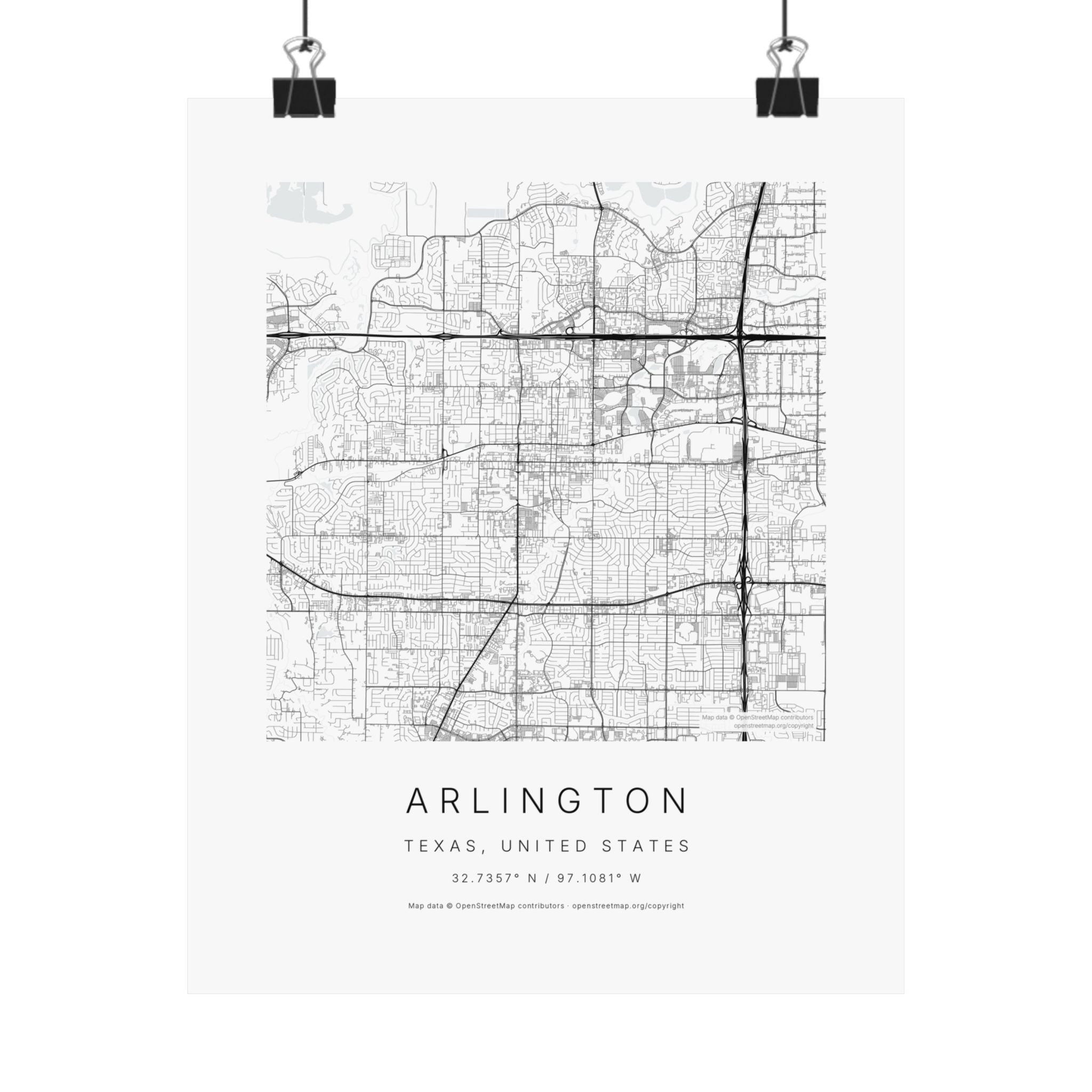 Arlington, Texas City Map Print — Minimalist Street Map Wall Art
