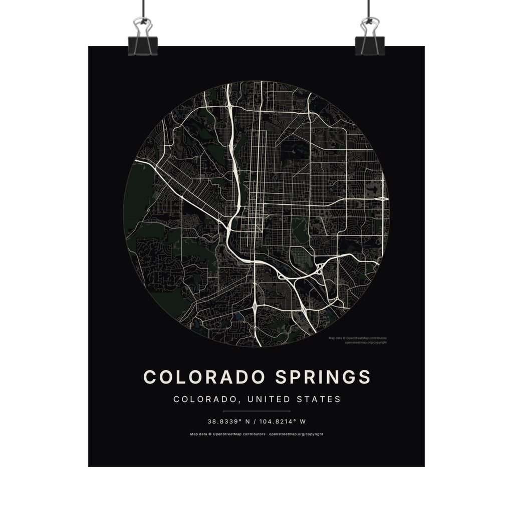 Colorado Springs, Colorado City Map Print — Noir Black Street Map Wall Art