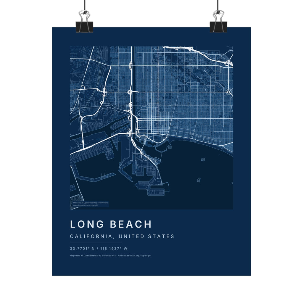 Long Beach, California City Map Print — Blueprint Navy Street Map Wall Art