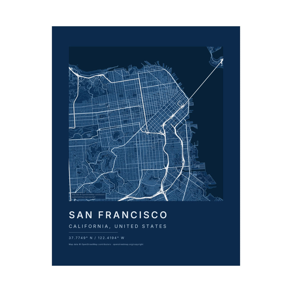 San Francisco, California City Map Print — Blueprint Navy Street Map Wall Art