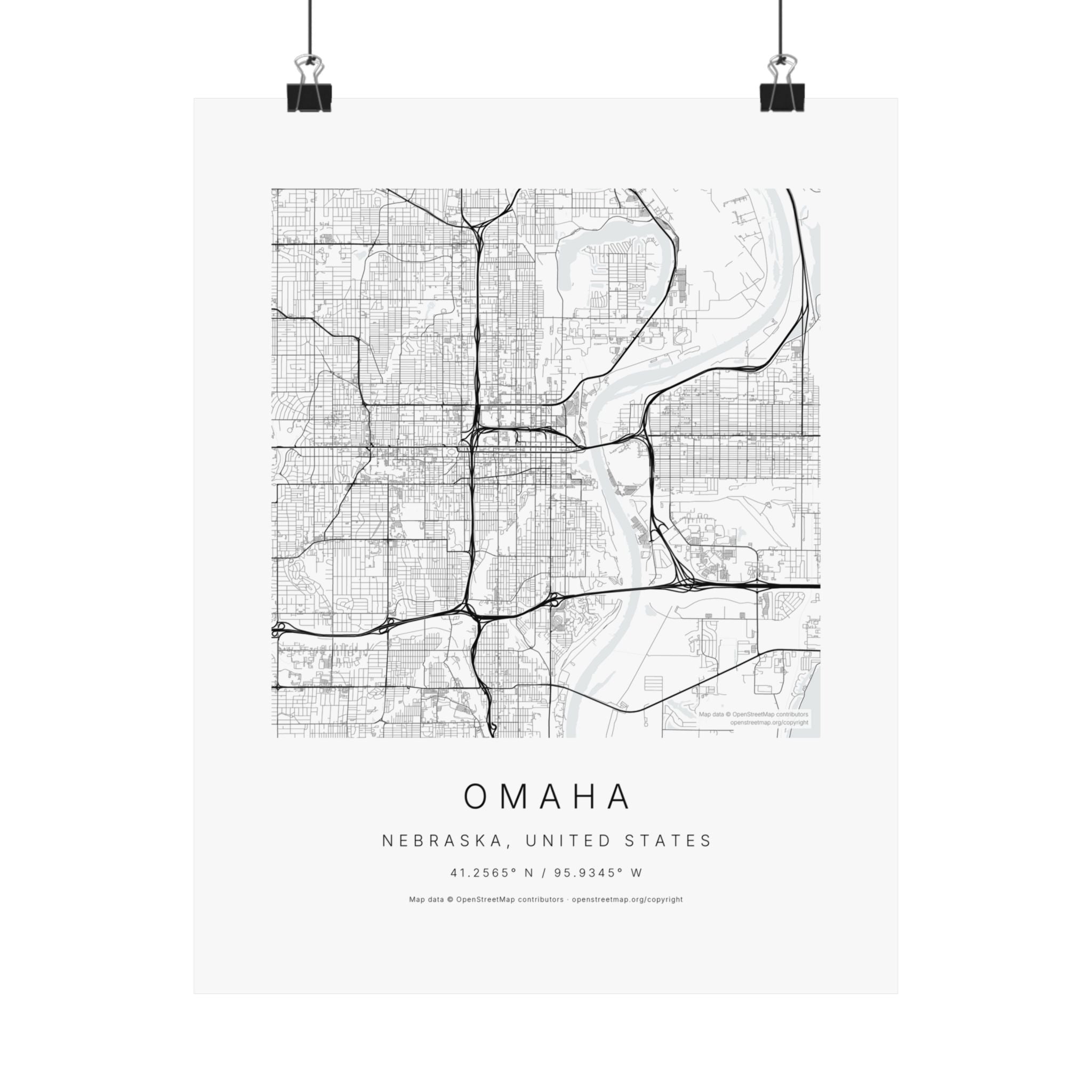 Omaha, Nebraska City Map Print — Minimalist Street Map Wall Art
