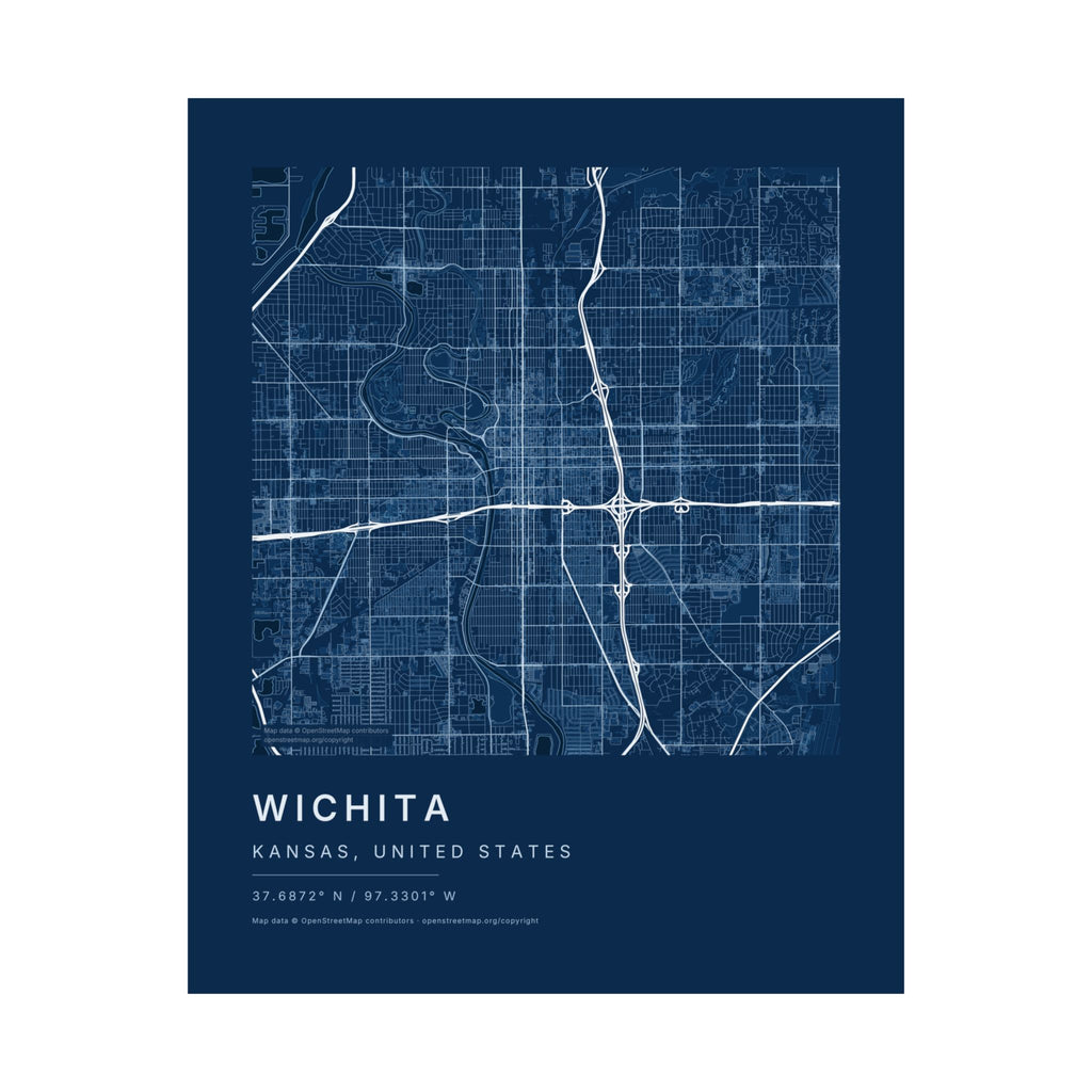Wichita, Kansas City Map Print — Blueprint Navy Street Map Wall Art