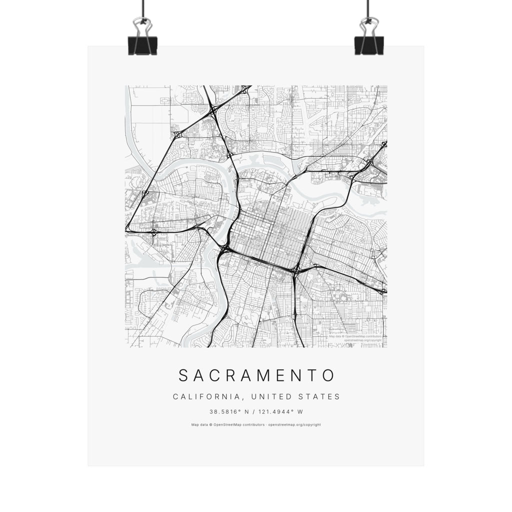 Sacramento, California City Map Print — Minimalist Street Map Wall Art