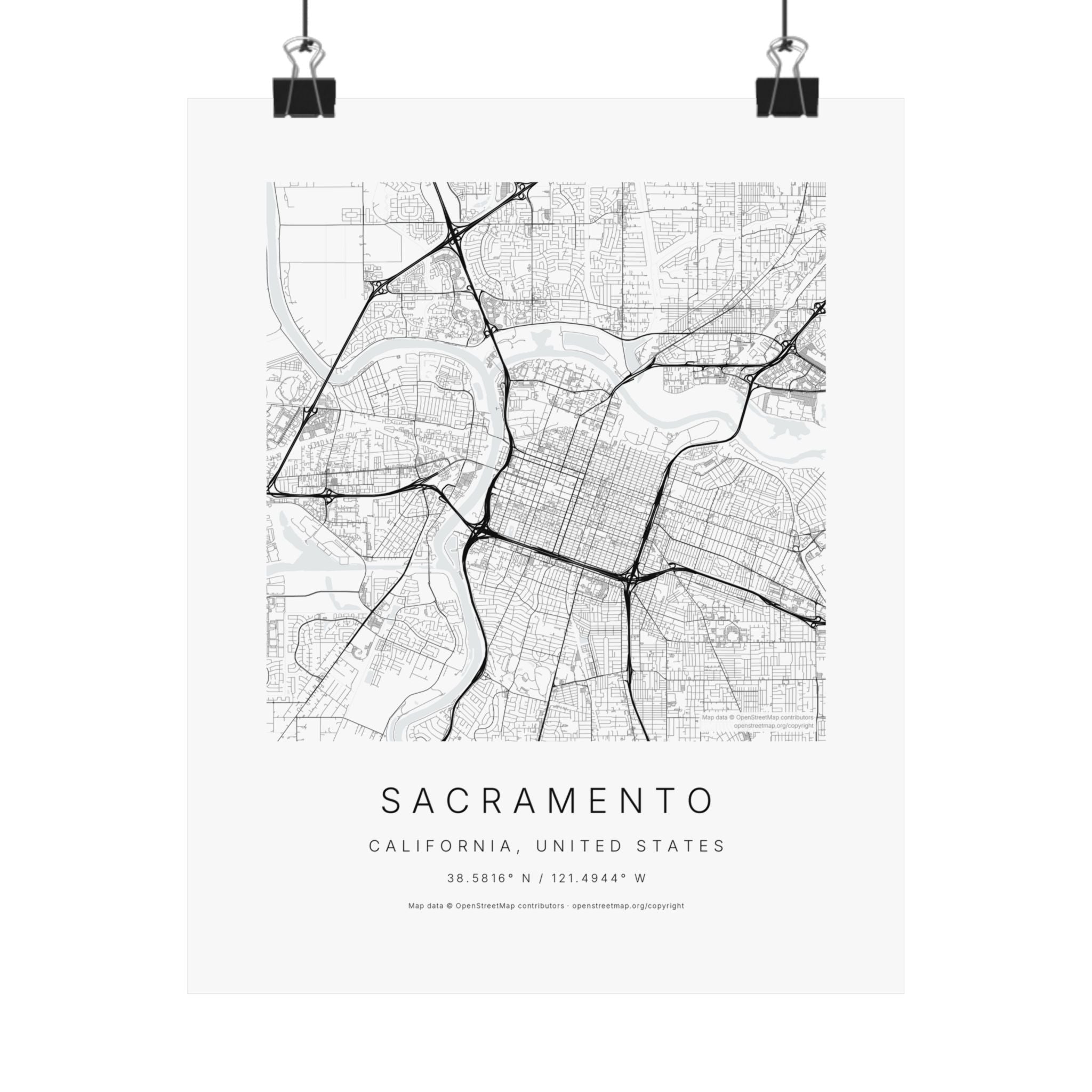 Sacramento, California City Map Print — Minimalist Street Map Wall Art