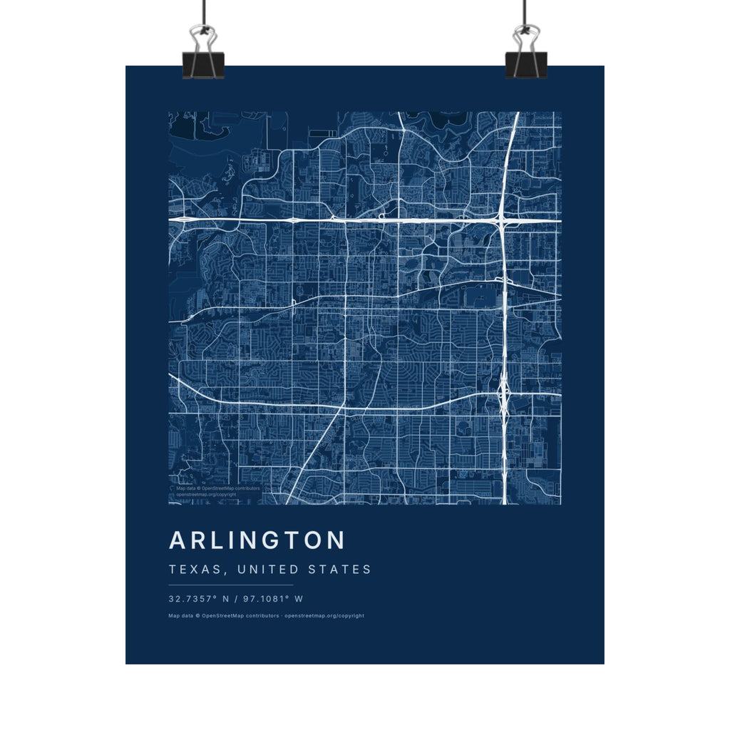 Arlington, Texas City Map Print — Blueprint Navy Street Map Wall Art