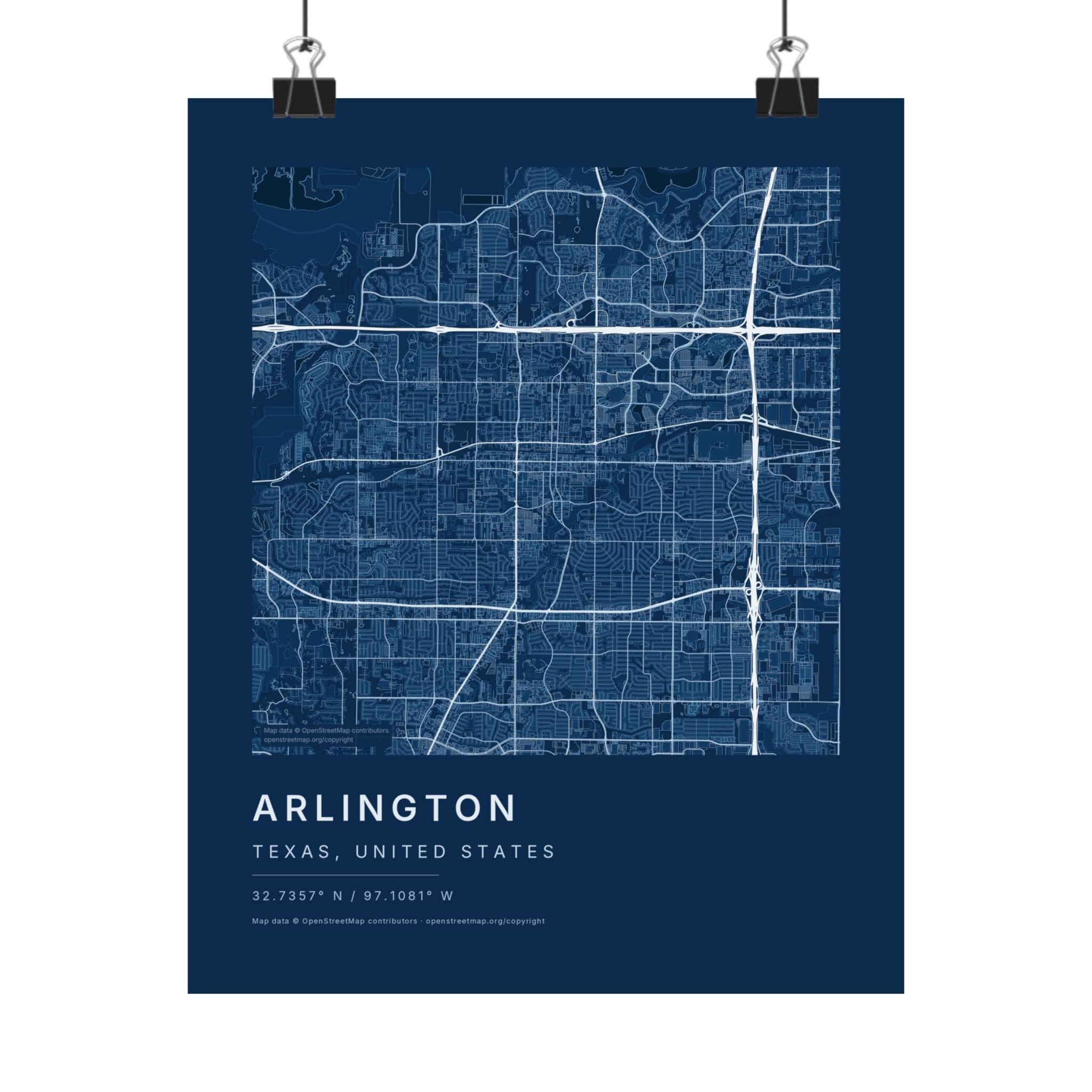 Arlington, Texas City Map Print — Blueprint Navy Street Map Wall Art