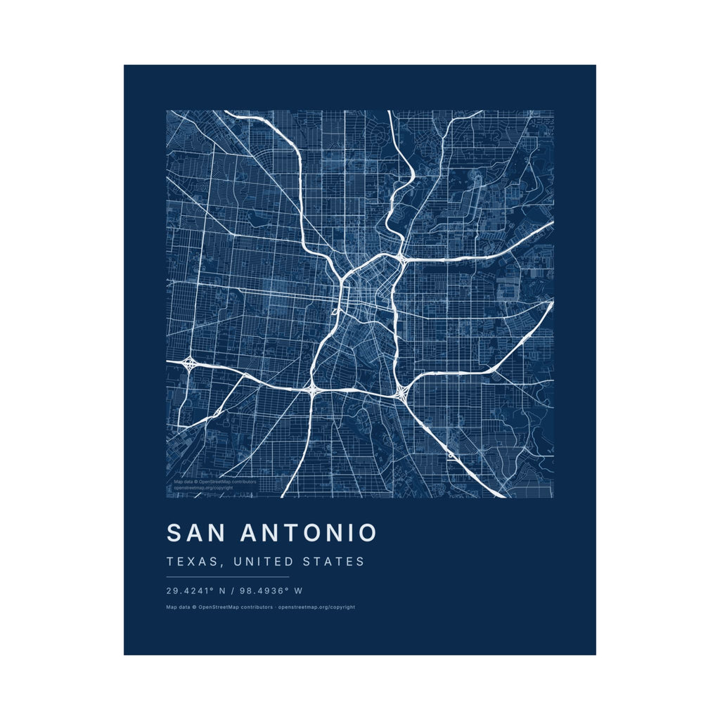 San Antonio, Texas City Map Print — Blueprint Navy Street Map Wall Art