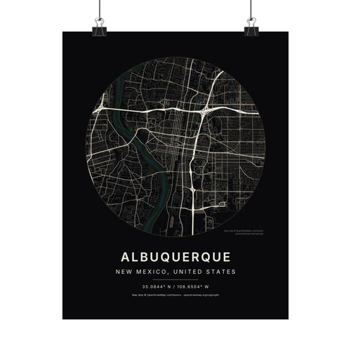 Albuquerque, New Mexico City Map Print — Noir Black Street Map Wall Art